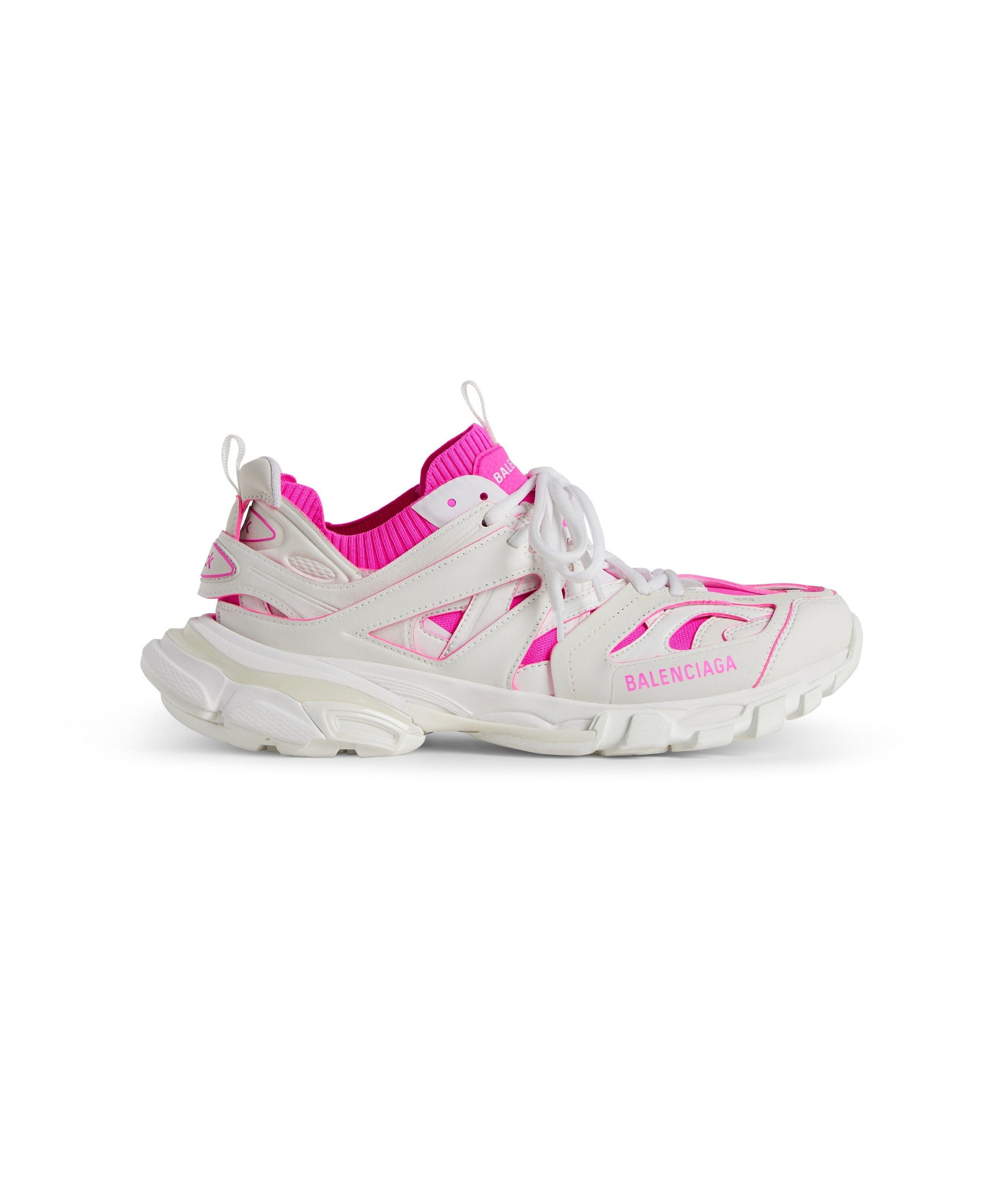 Track Sock Sneakers - White & Fluo Pink