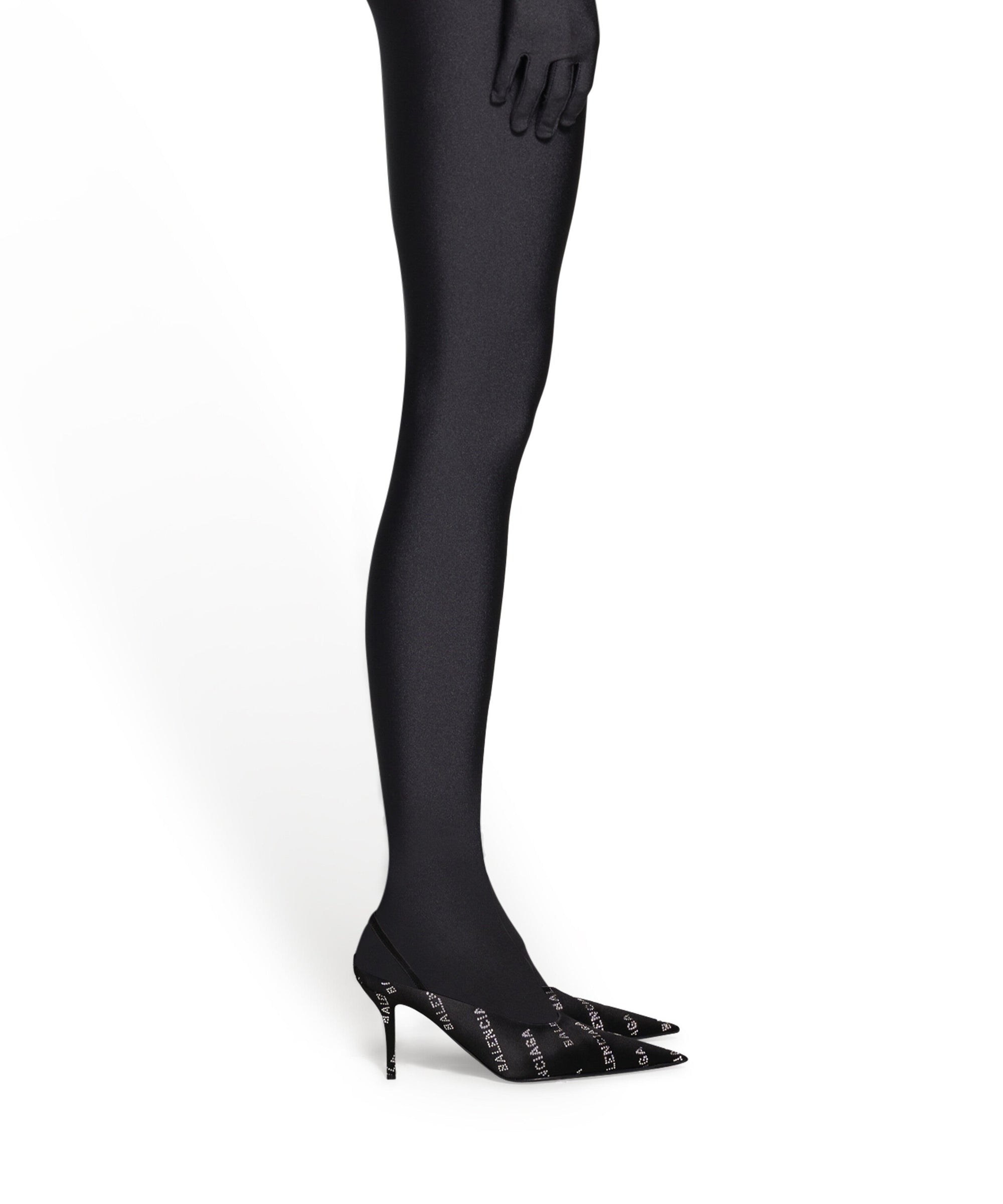 Square Knife Slingback 80 Mules With Rhinestones - Black