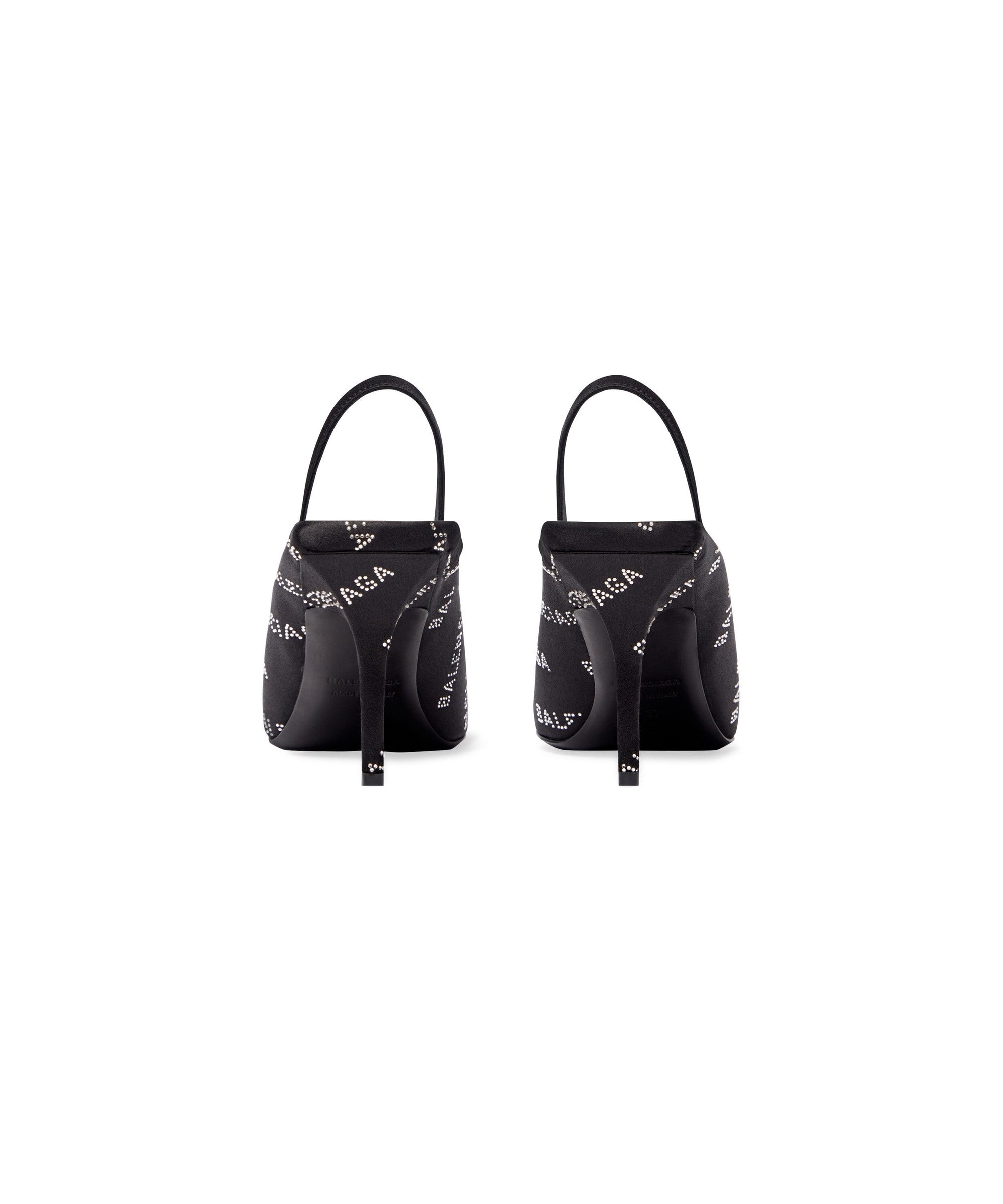 Square Knife Slingback 80 Mules With Rhinestones - Black