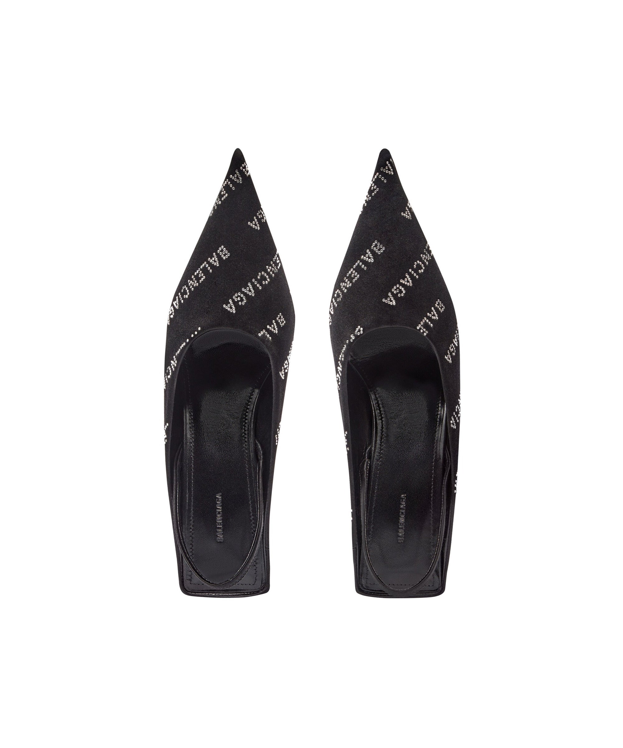 Square Knife Slingback 80 Mules With Rhinestones - Black
