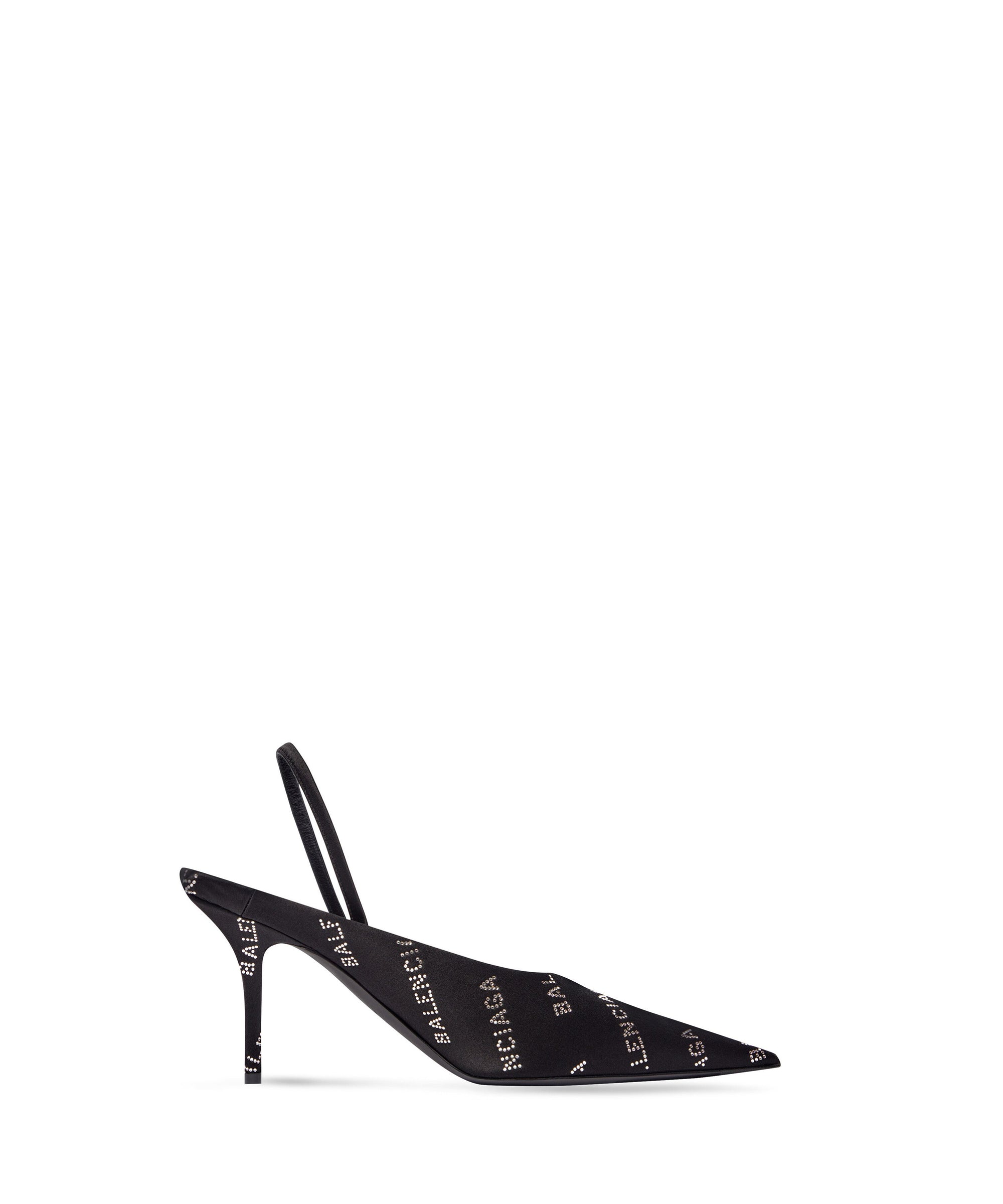 Square Knife Slingback 80 Mules With Rhinestones - Black