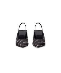 Square Knife Slingback 80 Mules With Rhinestones - Black
