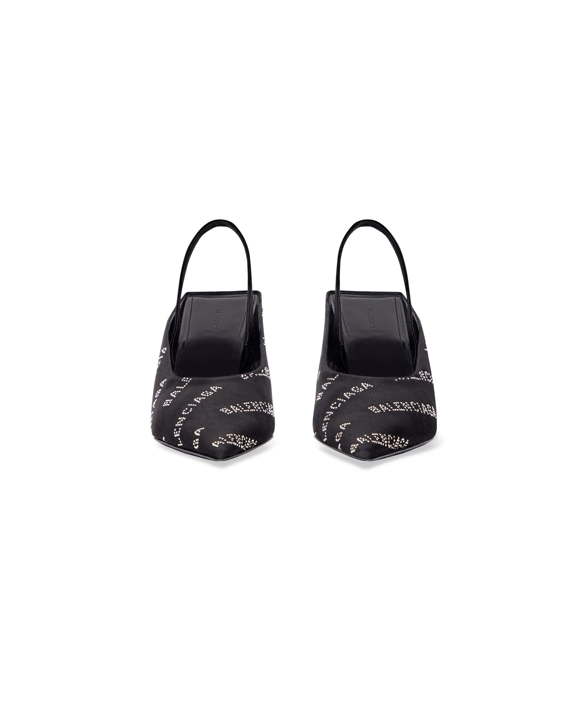 Square Knife Slingback 80 Mules With Rhinestones - Black