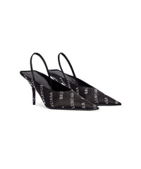 Square Knife Slingback 80 Mules With Rhinestones - Black
