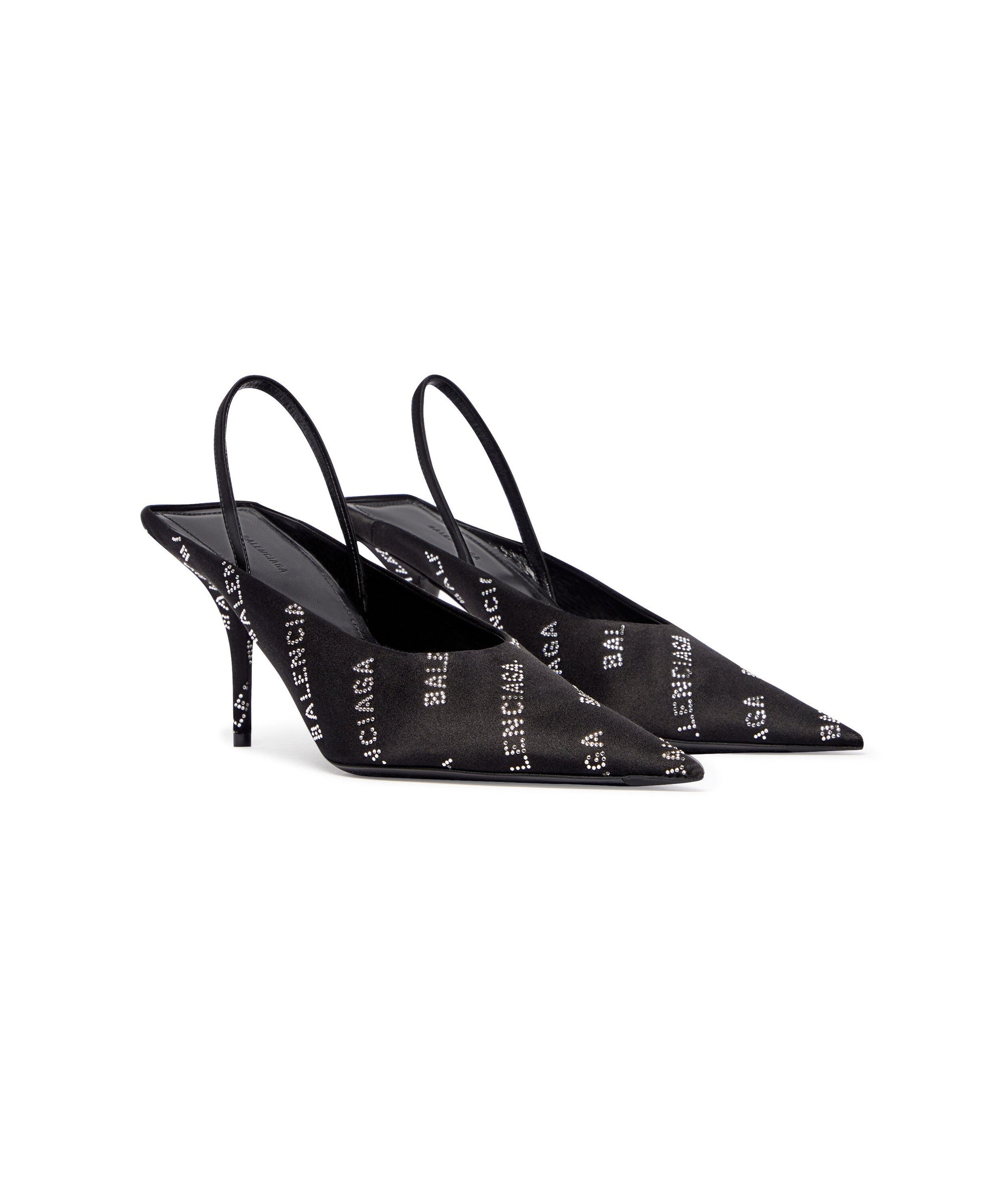 Square Knife Slingback 80 Mules With Rhinestones - Black