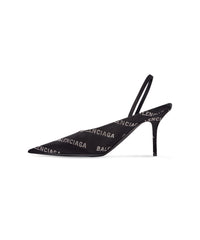 Square Knife Slingback 80 Mules With Rhinestones - Black