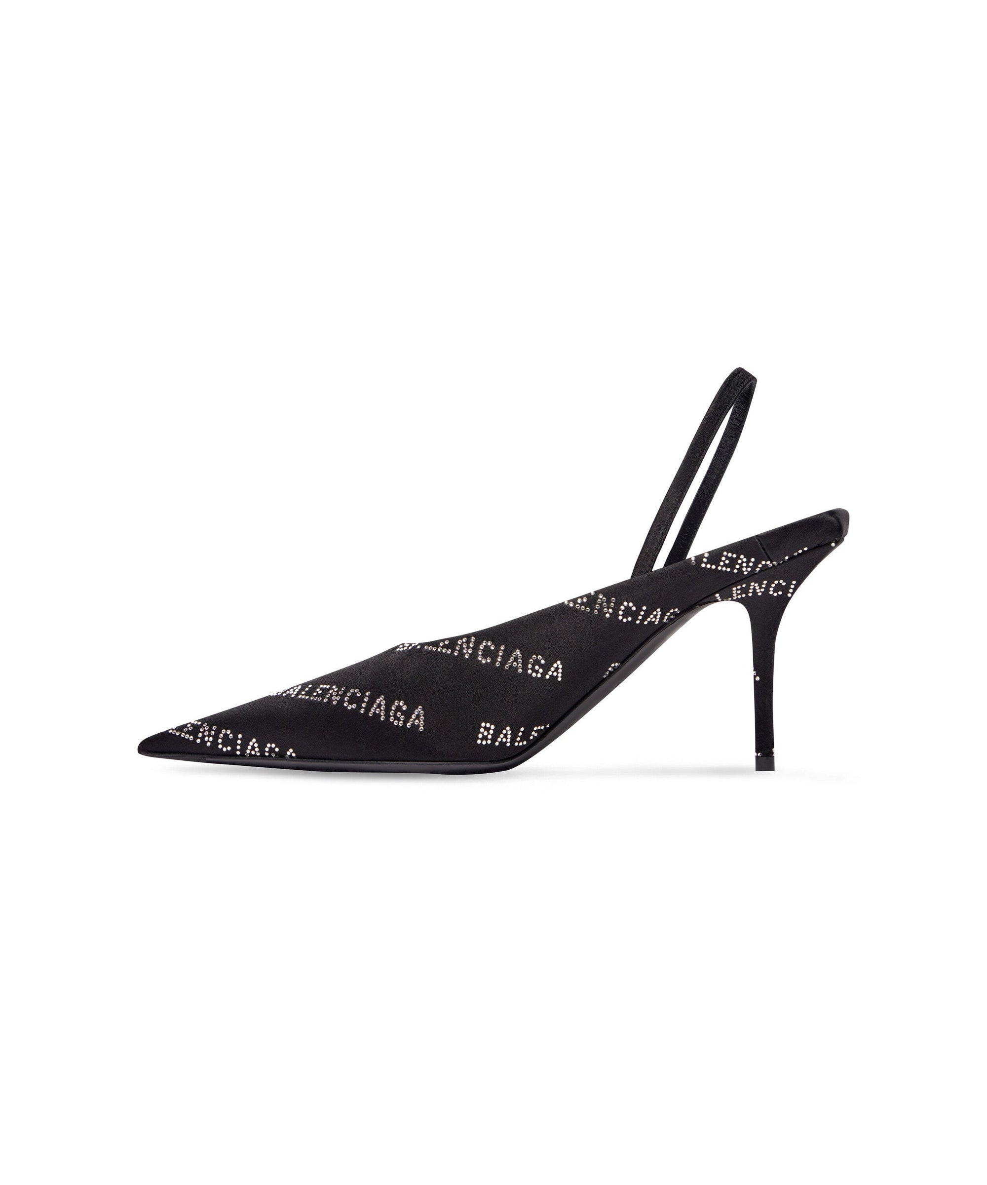 Square Knife Slingback 80 Mules With Rhinestones - Black