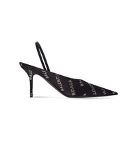 Square Knife Slingback 80 Mules With Rhinestones - Black