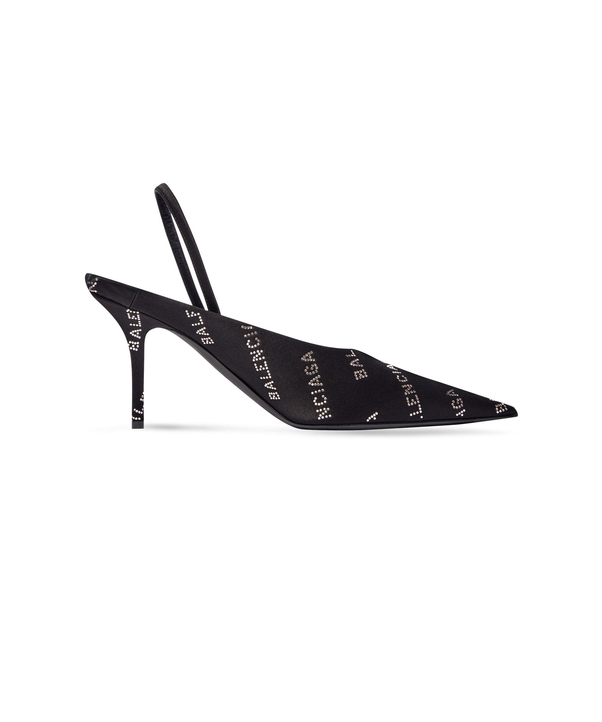 Square Knife Slingback 80 Mules With Rhinestones - Black