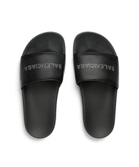 Pool Slide Sandals With Rhinestones - Black