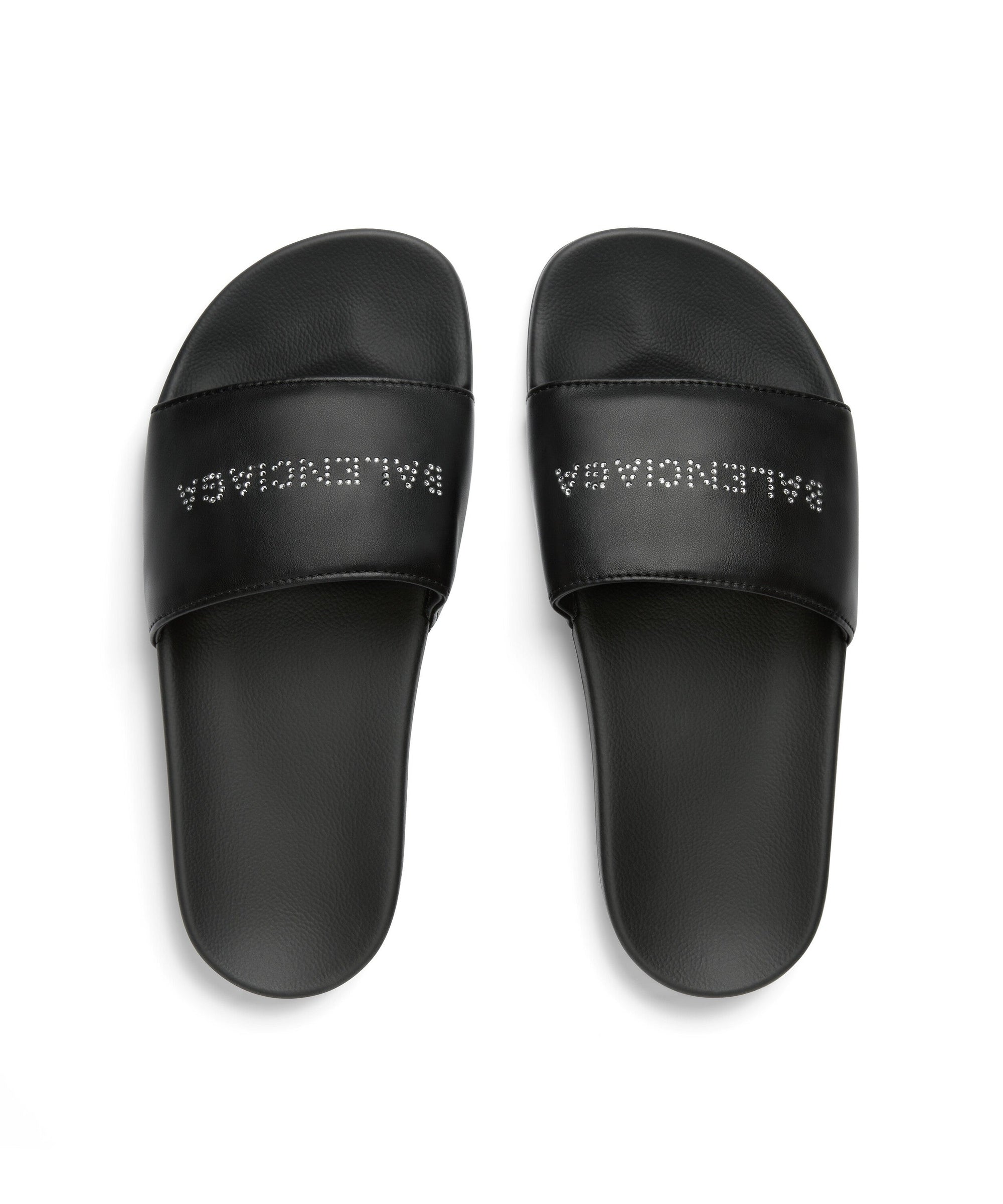 Pool Slide Sandals With Rhinestones - Black