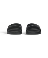 Pool Slide Sandals With Rhinestones - Black