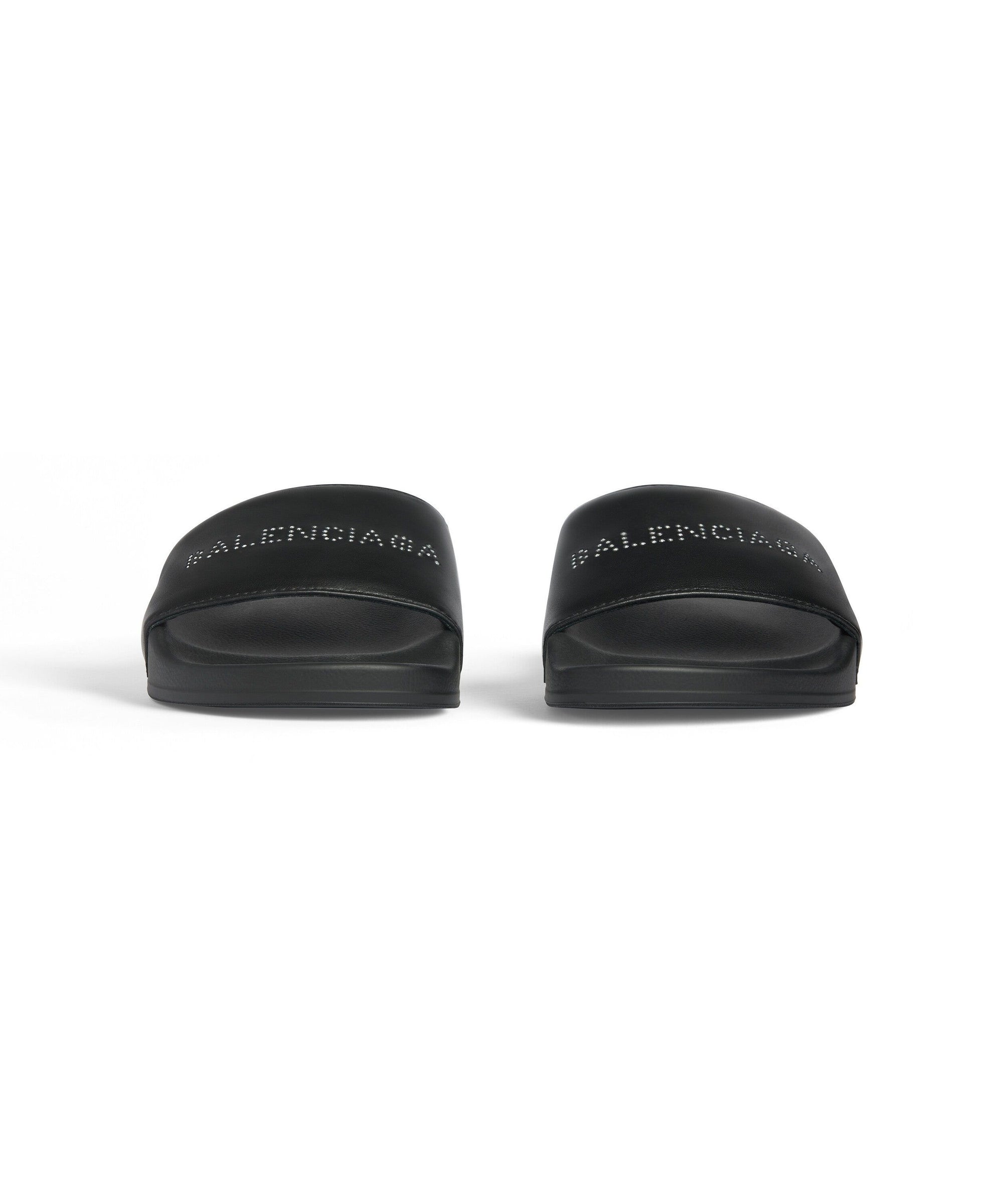 Pool Slide Sandals With Rhinestones - Black