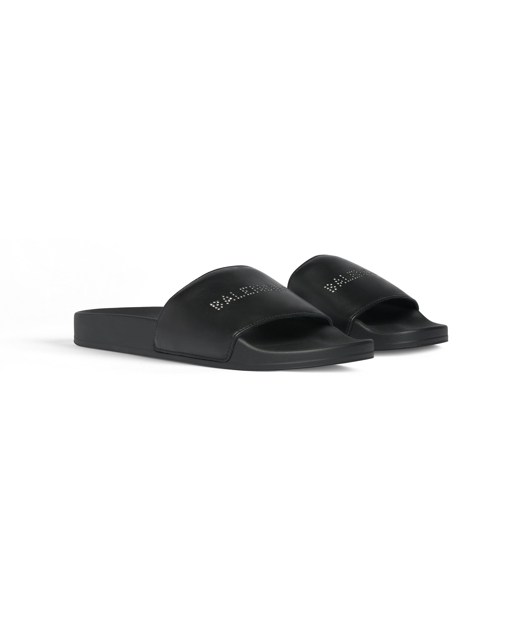 Pool Slide Sandals With Rhinestones - Black