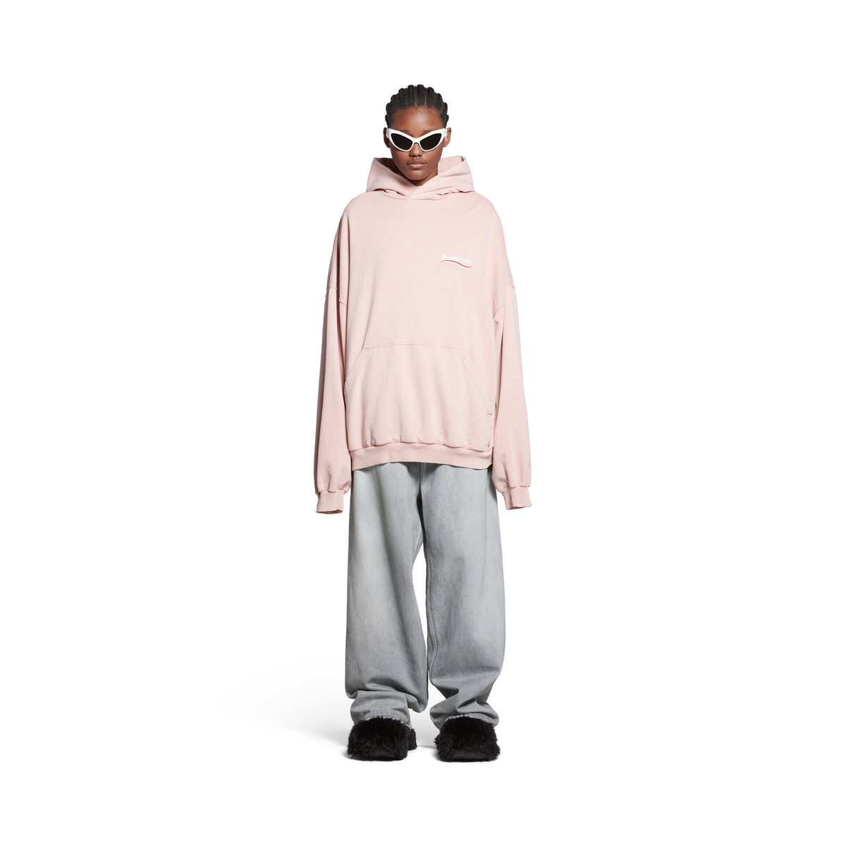 Political Campaign Hoodie Oversized - Light Pink & White