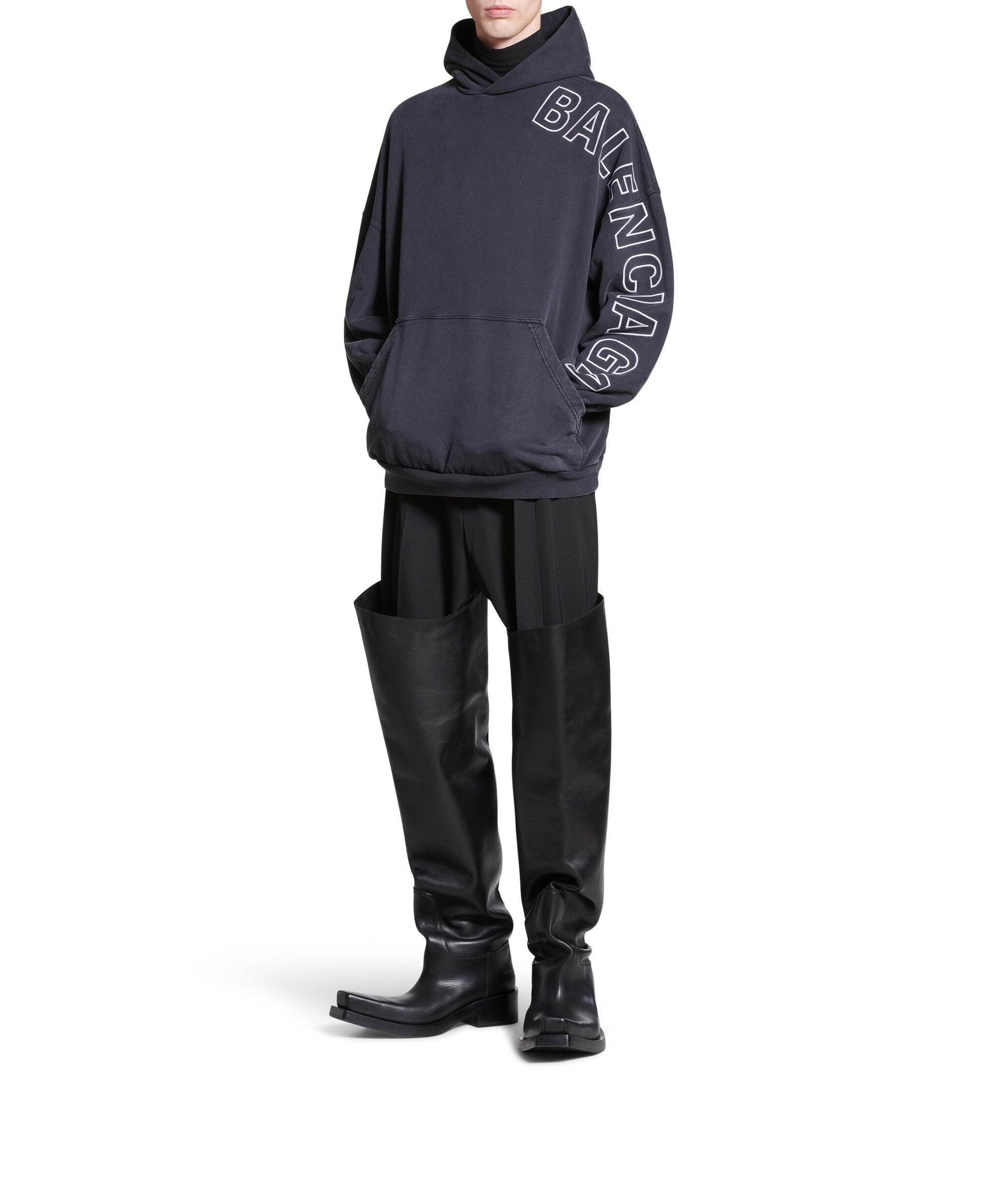 Outline Hoodie Oversized - Washed Black & White
