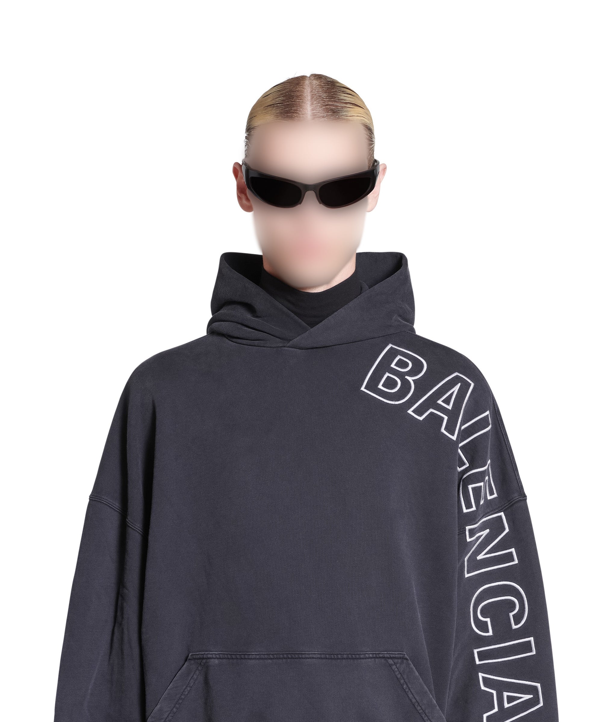Outline Hoodie Oversized - Washed Black & White