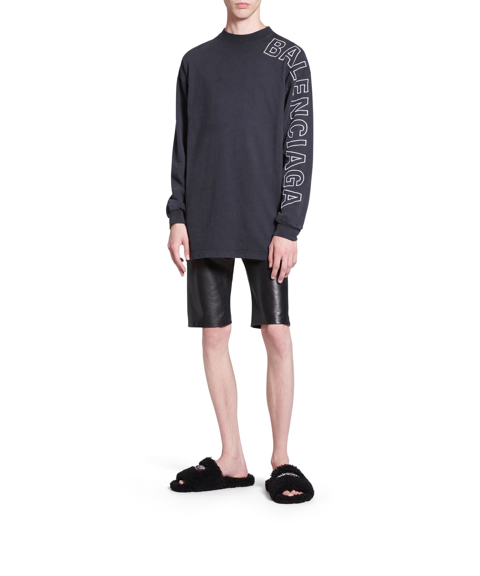 Outline Long Sleeve T-Shirt Oversized - Washed Black & White