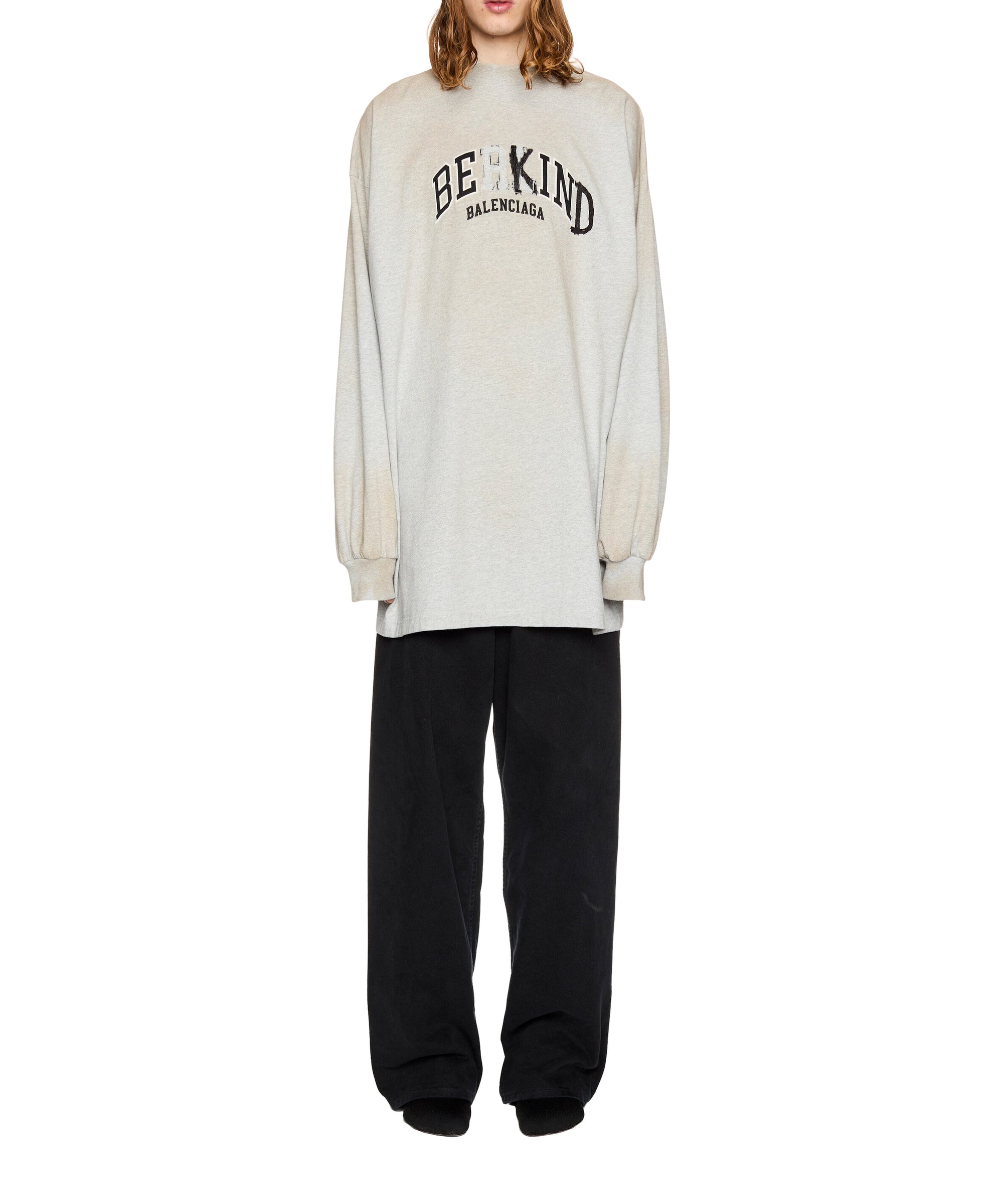 Be Kind Long Sleeves Oversized T-Shirt - Heather Grey & Black