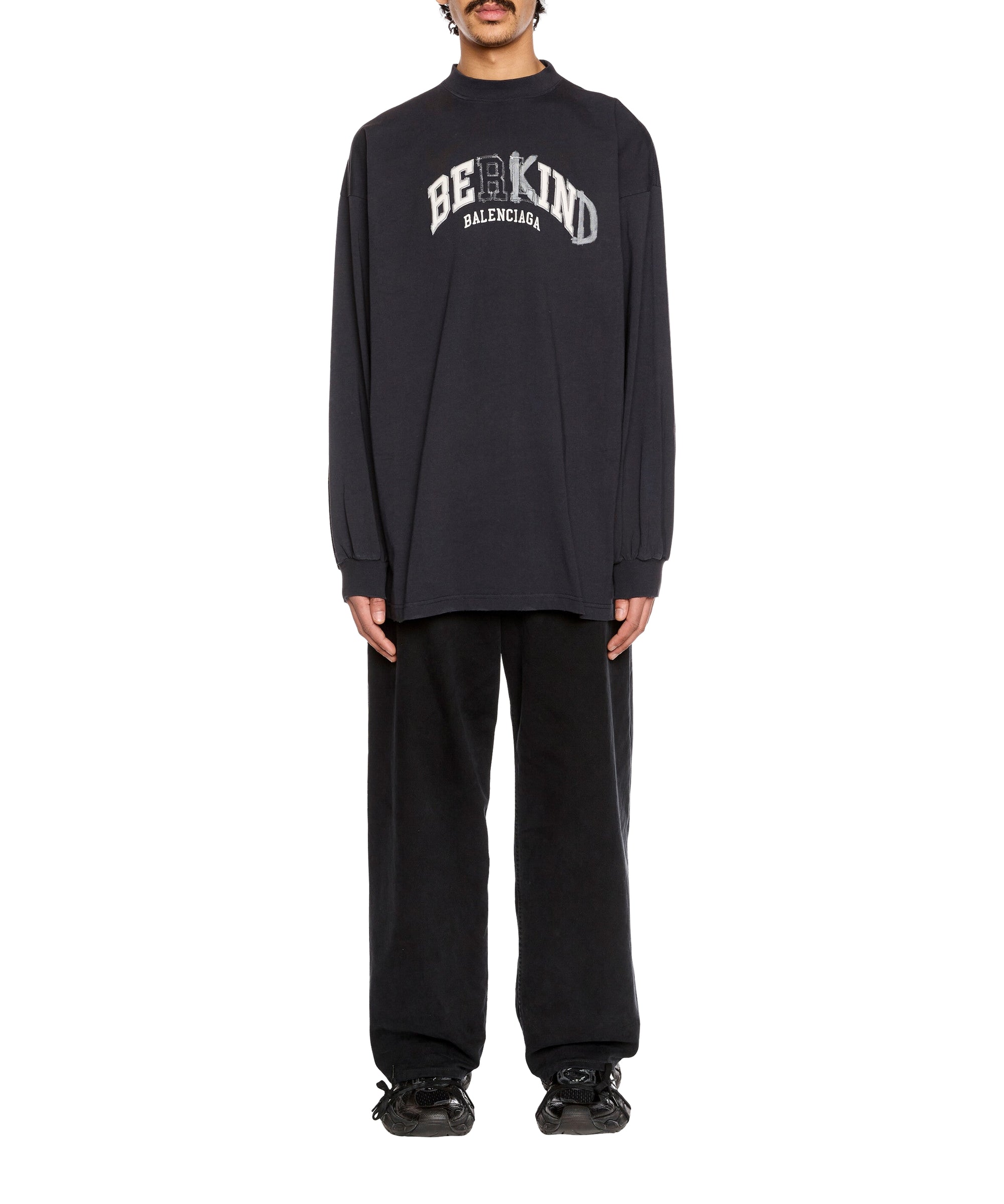 Be Kind Long Sleeves Oversized T-Shirt - Faded Black & White