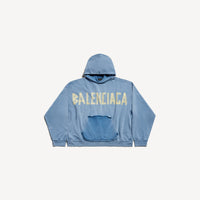 Tape Type Ripped Pocket Hoodie - Faded Blue