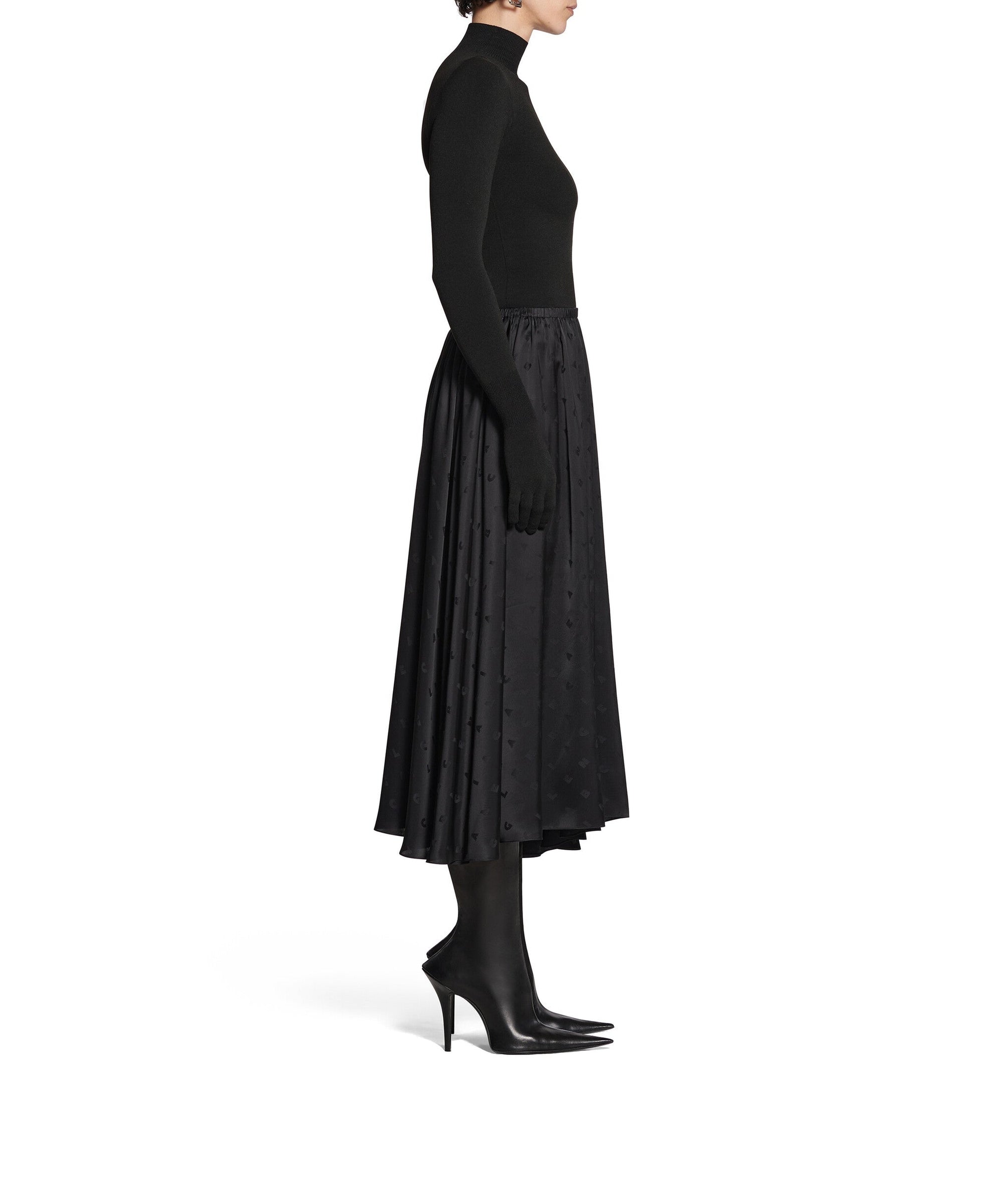 Logo Letters All Over Elastic Skirt - Black