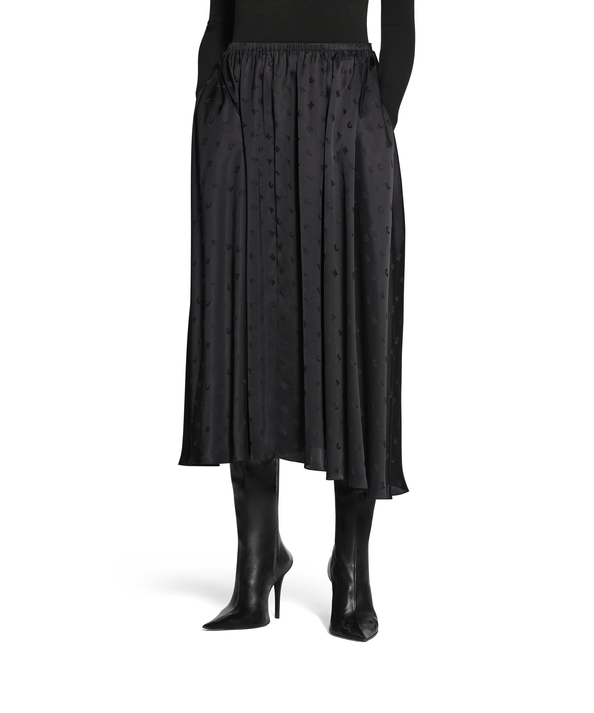 Logo Letters All Over Elastic Skirt - Black