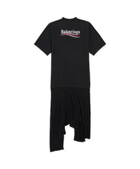 Political Campaign Pleated T-Shirt Dress - Black