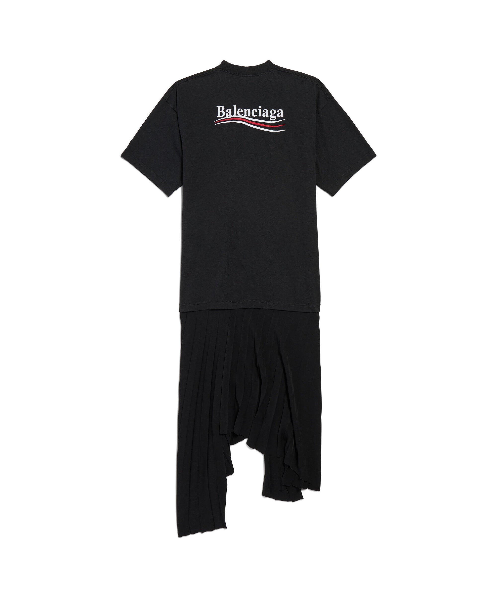 Political Campaign Pleated T-Shirt Dress - Black