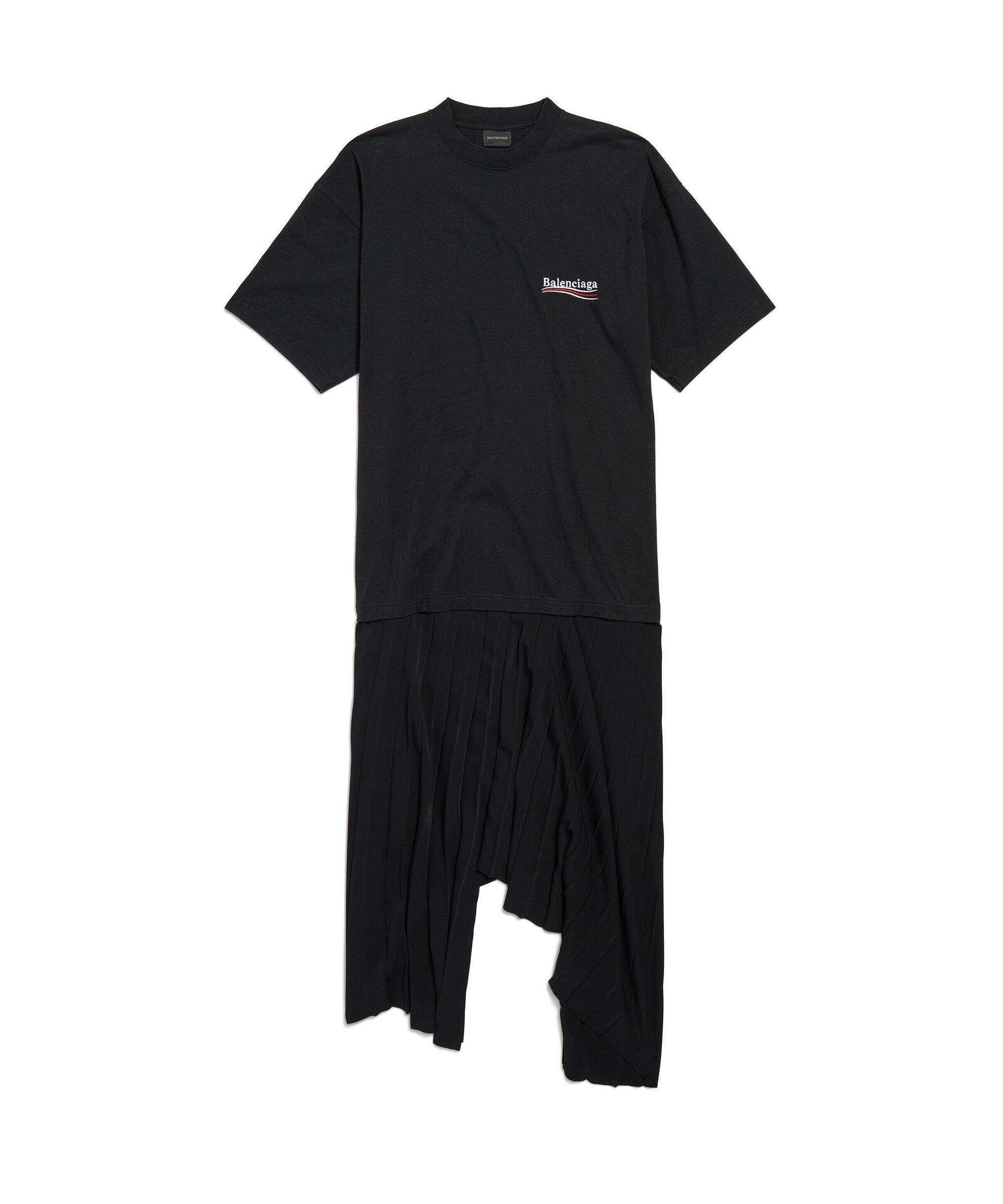 Political Campaign Pleated T-Shirt Dress - Black