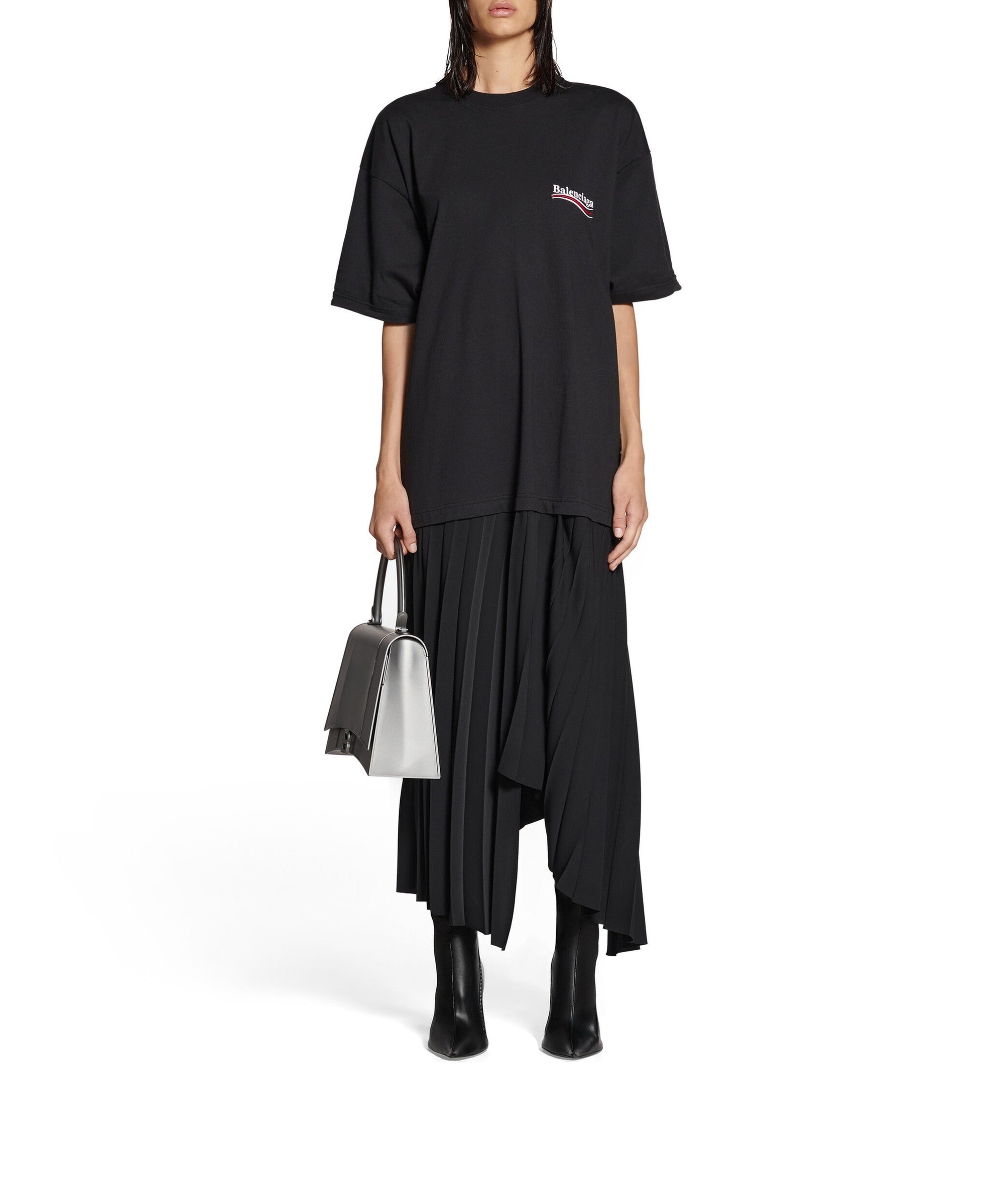 Political Campaign Pleated T-Shirt Dress - Black