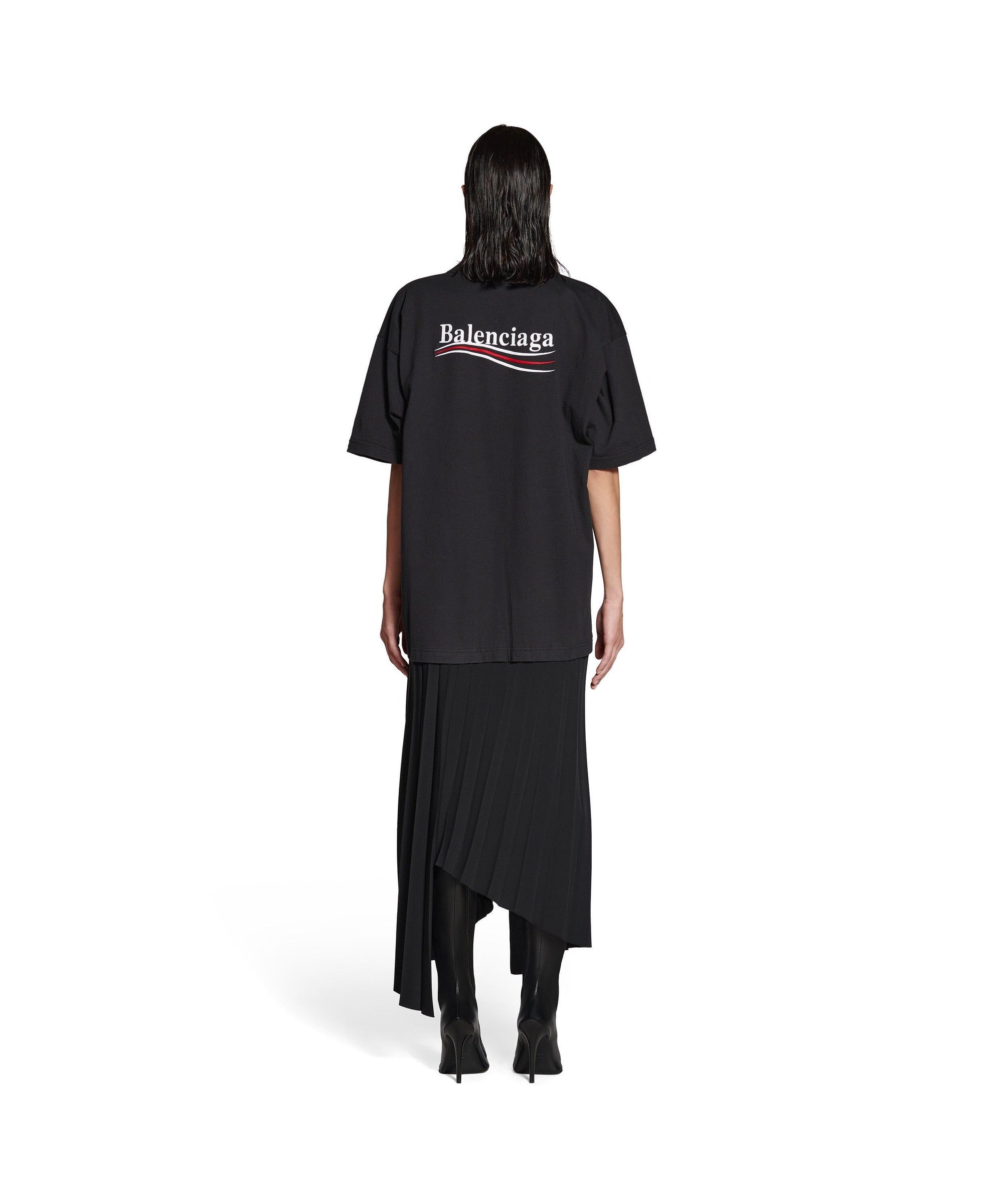 Political Campaign Pleated T-Shirt Dress - Black
