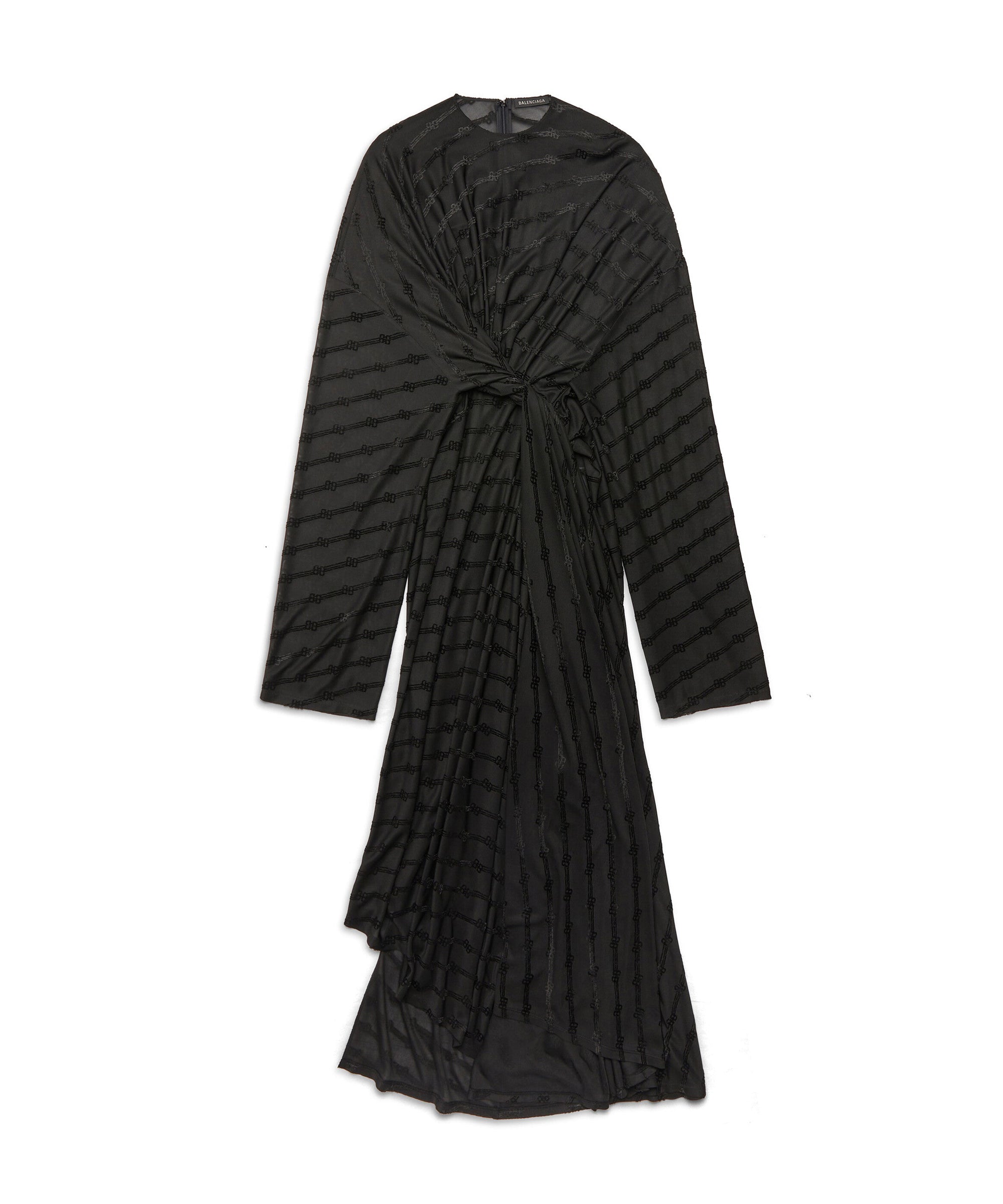 BB Monogram Front Drape Dress - Black