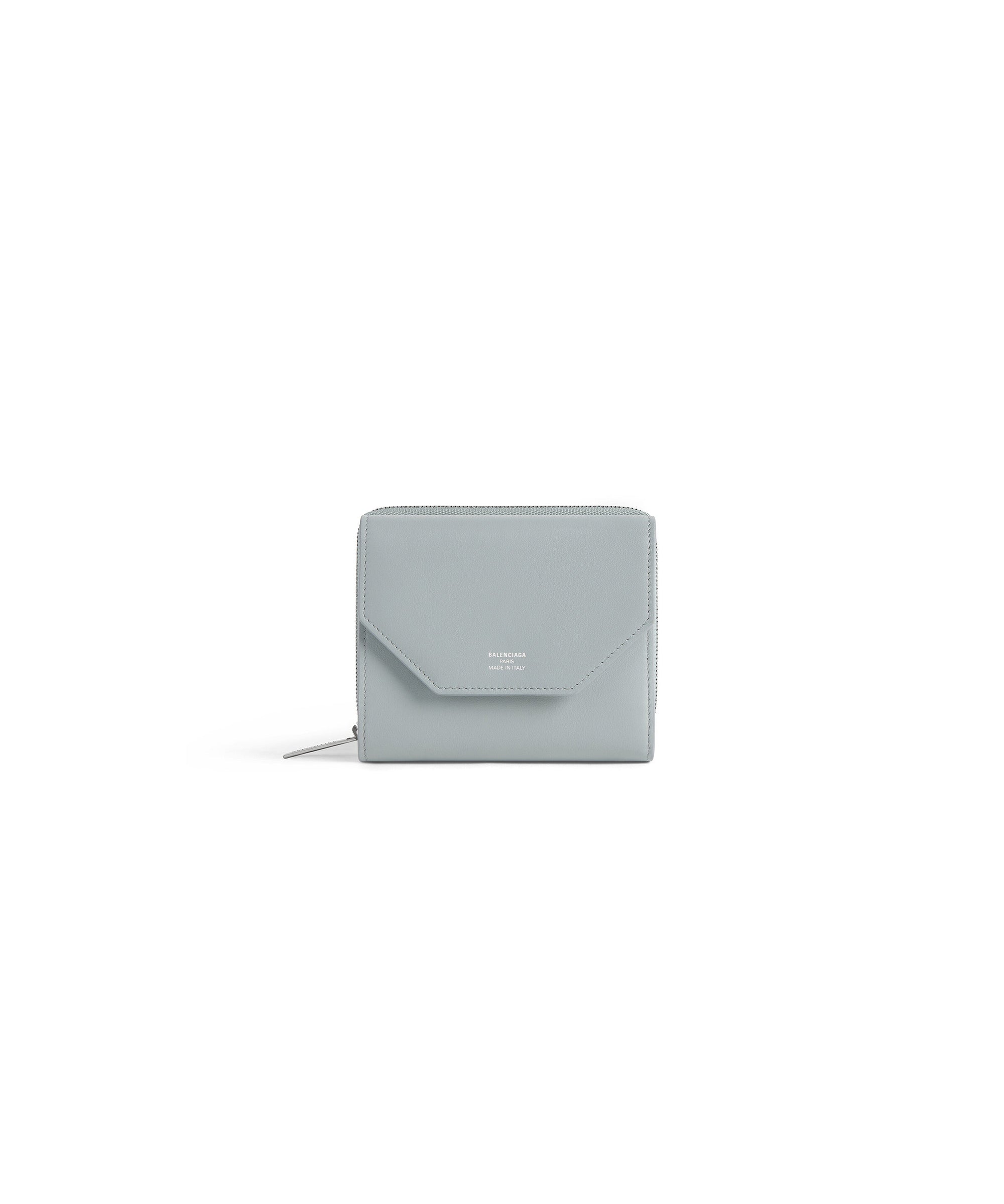 Envelope Compact Wallet With Flap - Ash Blue & Nacre