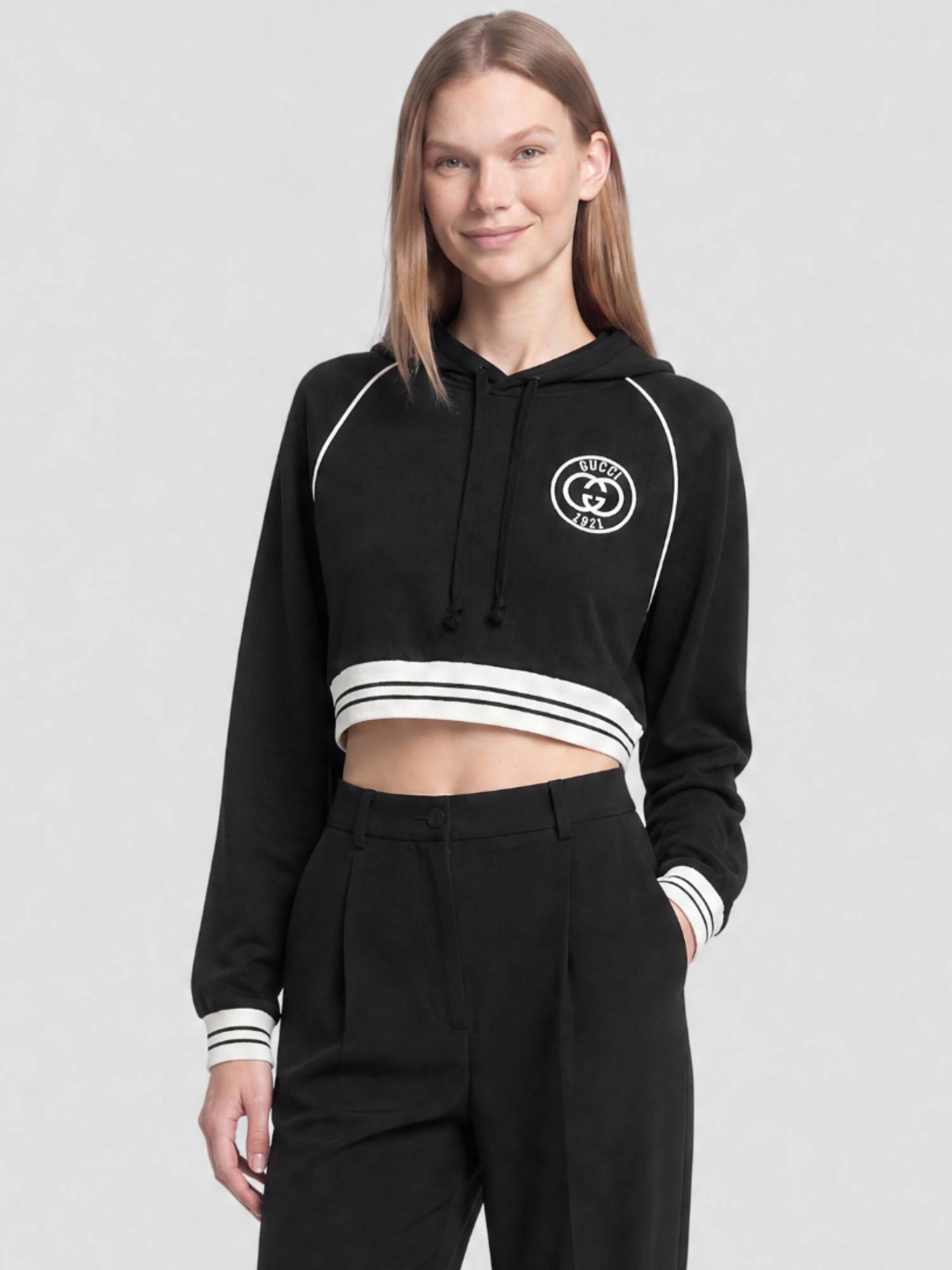 L/S Crop black & mystic white Sweater - Black & Mystic White