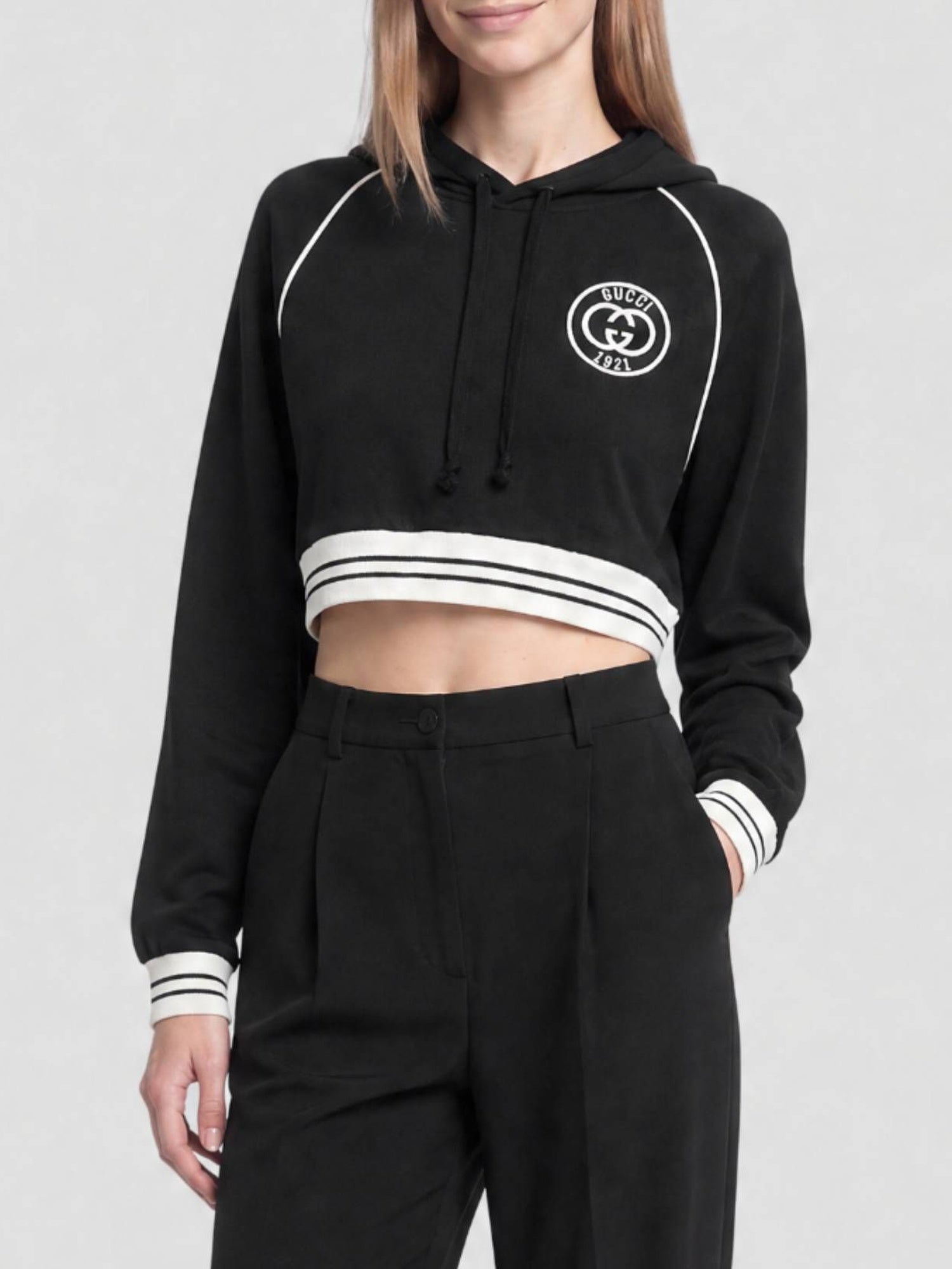 L/S Crop black & mystic white Sweater - Black & Mystic White