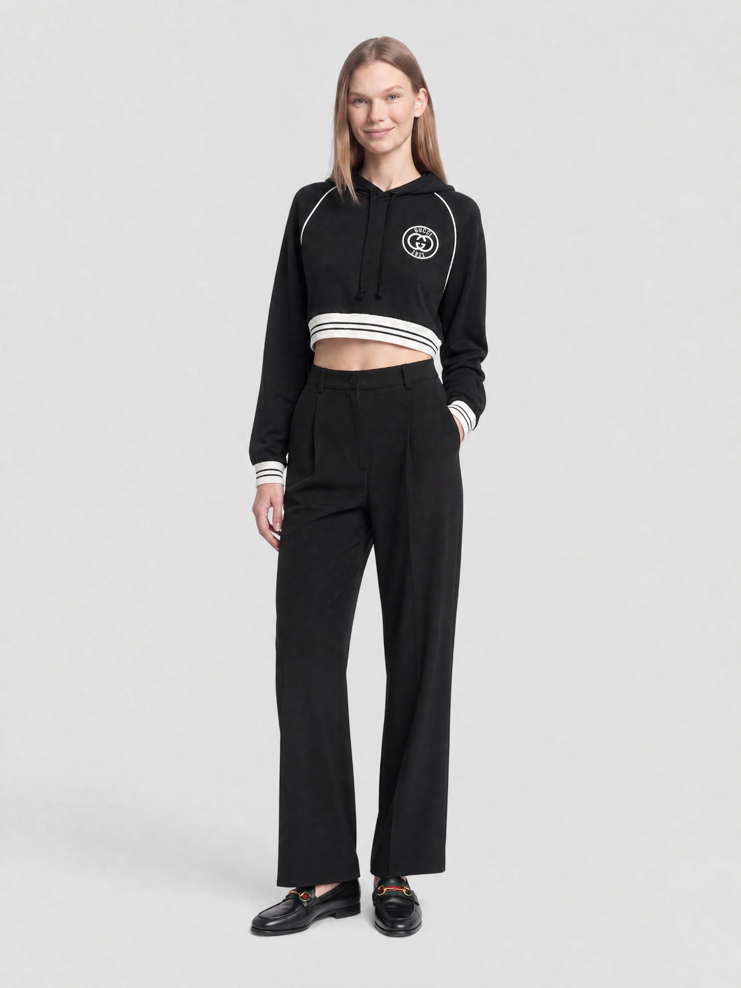 L/S Crop black & mystic white Sweater - Black & Mystic White