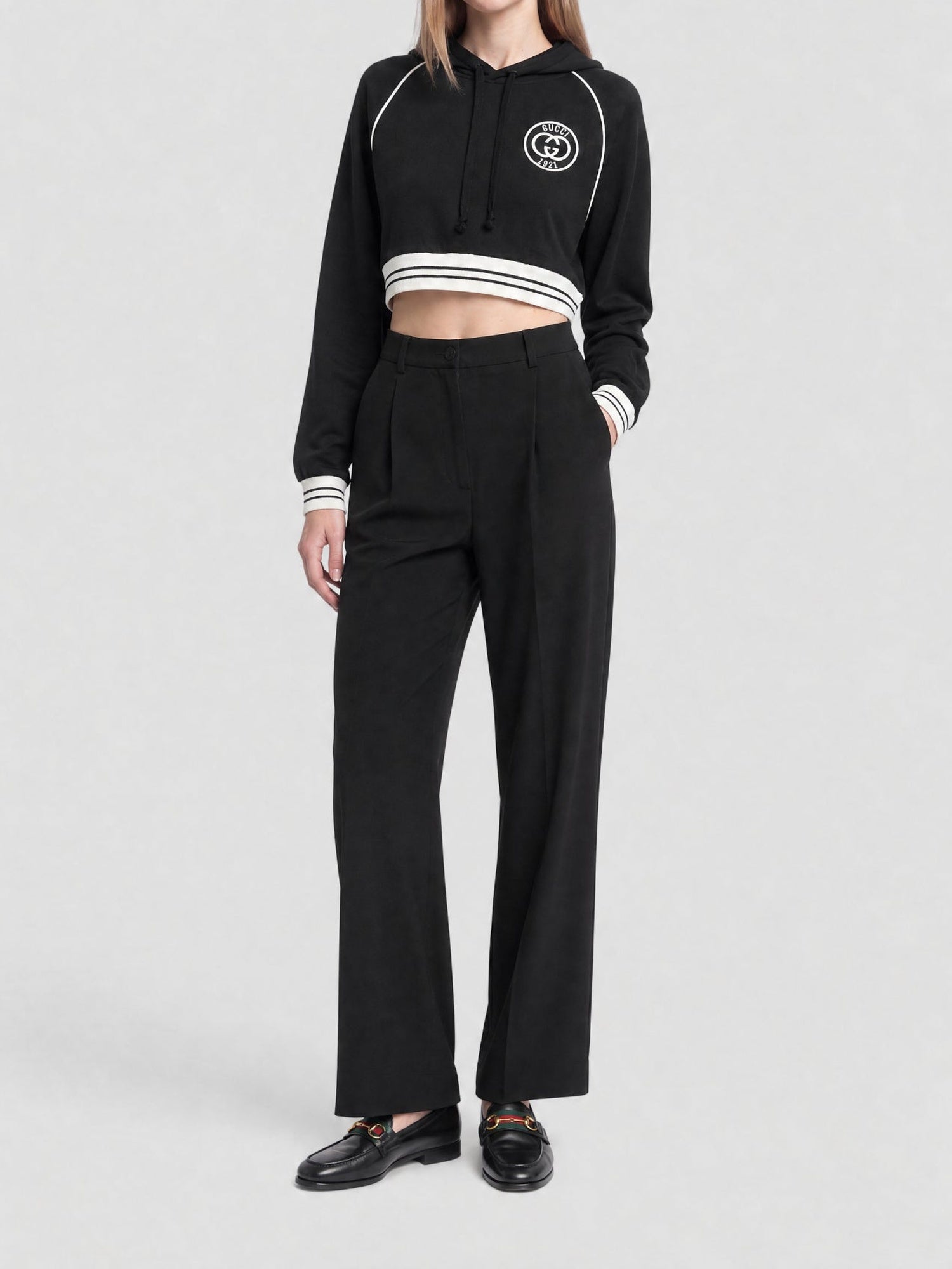 L/S Crop black & mystic white Sweater - Black & Mystic White
