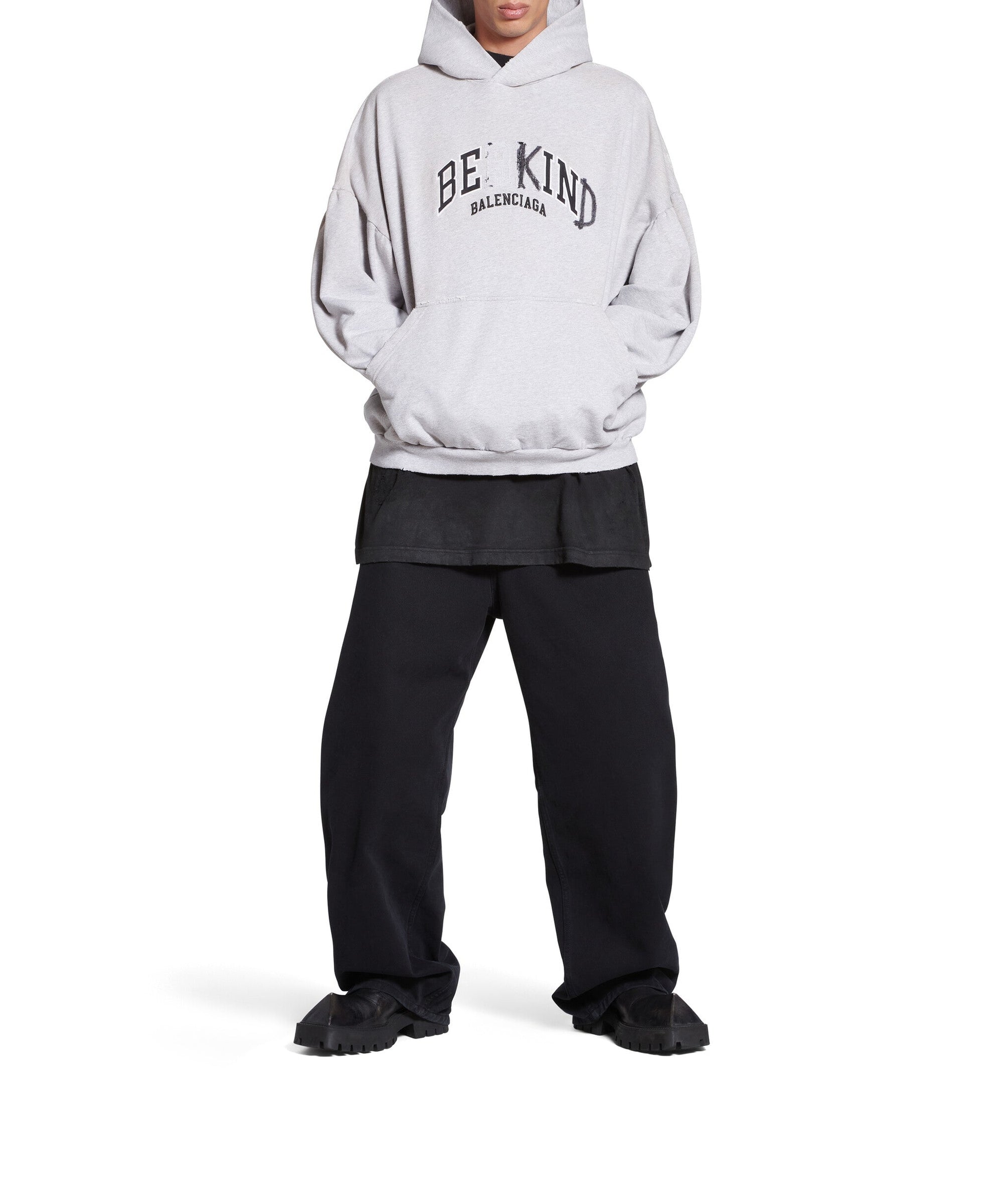Be Kind Round Hoodie Oversized - Heather Grey & Black
