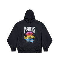 Paris Tropical Round Hoodie Oversized - Faded Black & White