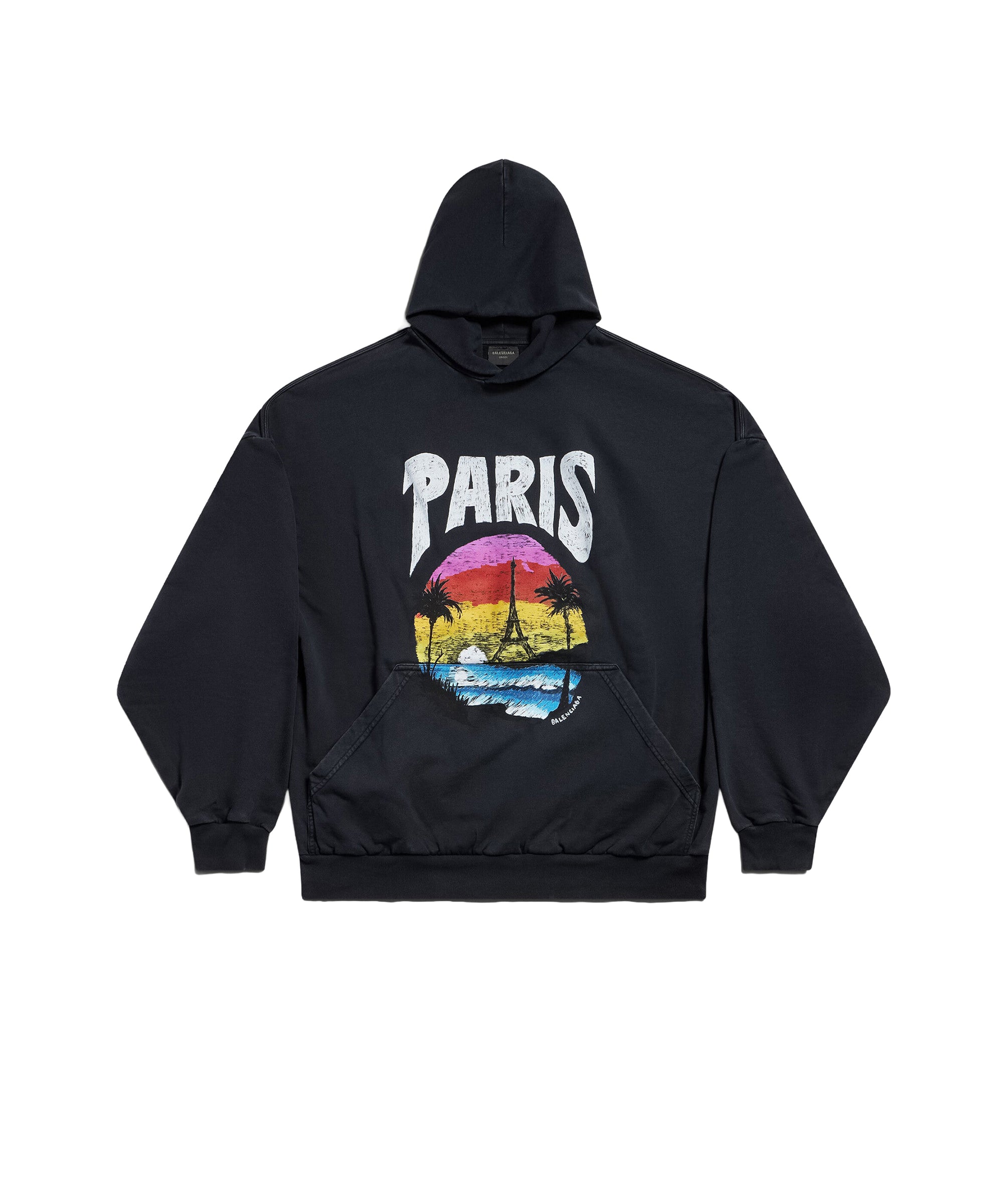 Paris Tropical Round Hoodie Oversized - Faded Black & White