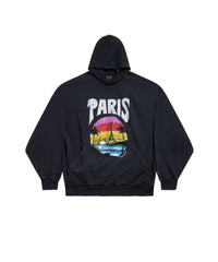 Paris Tropical Round Hoodie Oversized - Faded Black & White