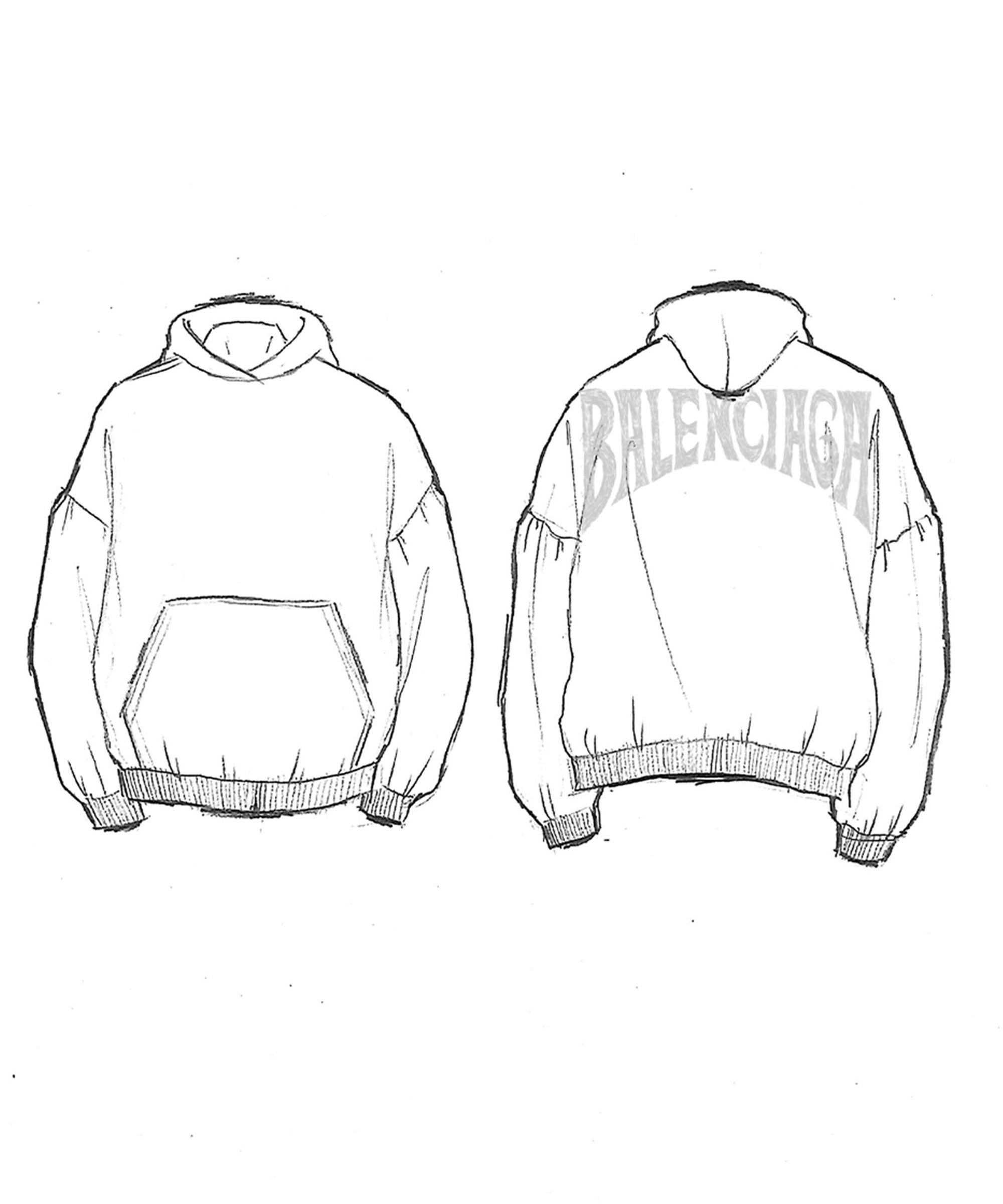 Balenciaga Hand Drawn Round Hoodie - Faded Blue & Black