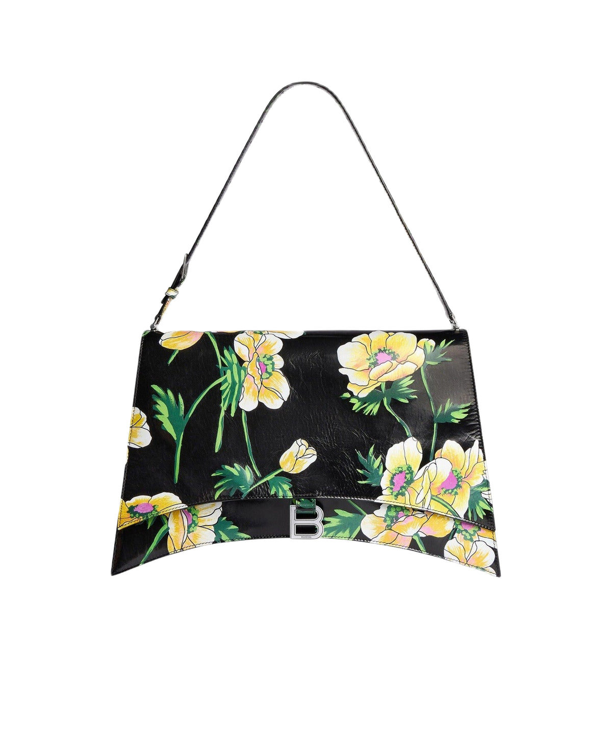 Crush Large Sling Bag With Floral Print - Black & Yellow