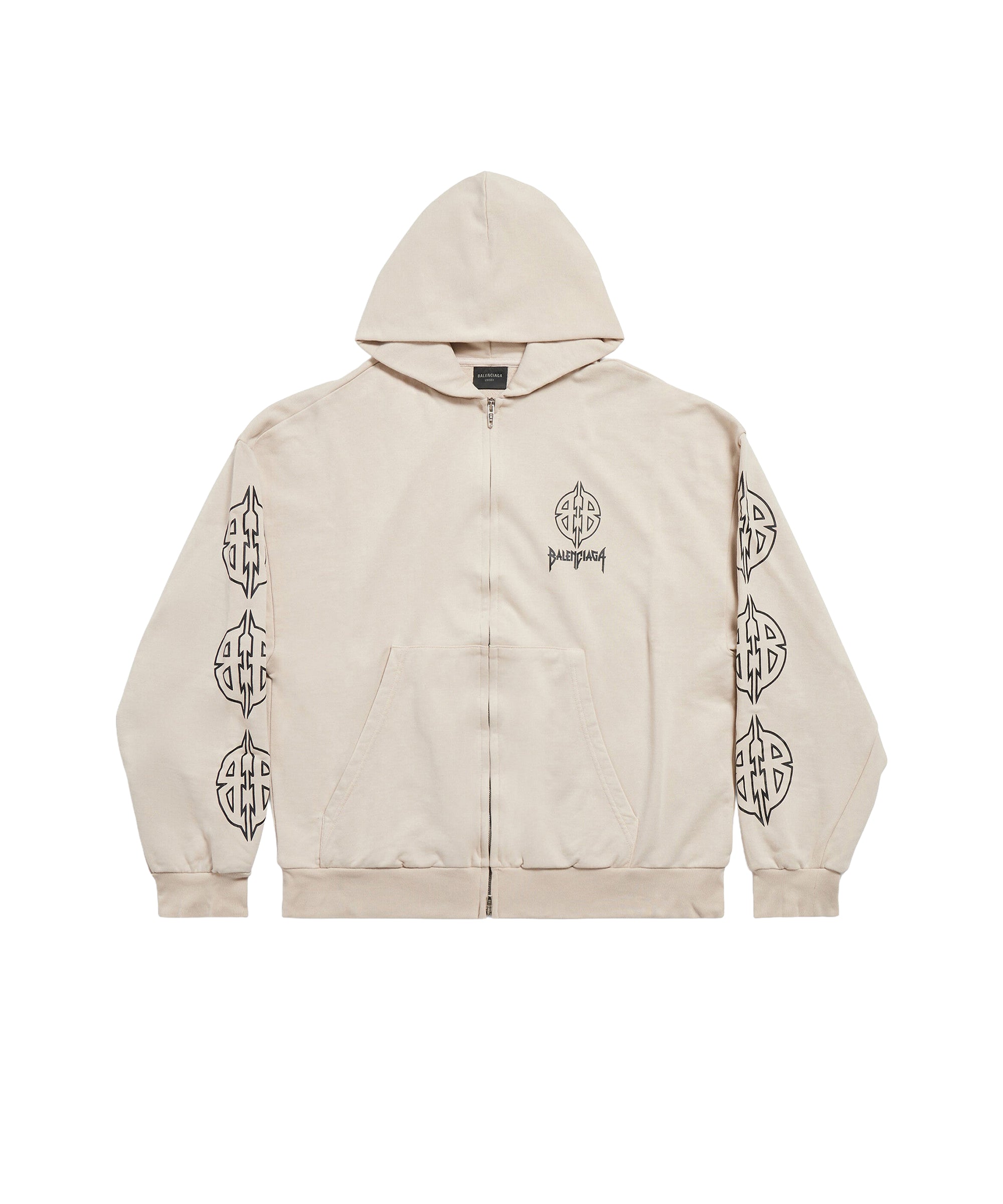 Metal BB Zip-Up Hoodie - Light Beige & Black