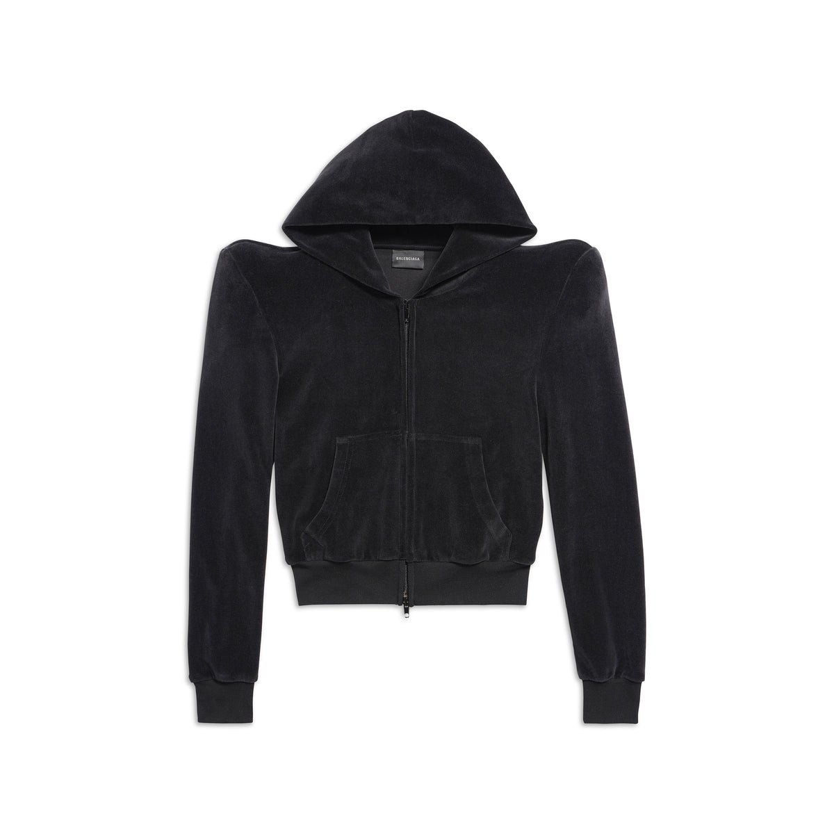 Round Shoulder Zip-up Hoodie - Black