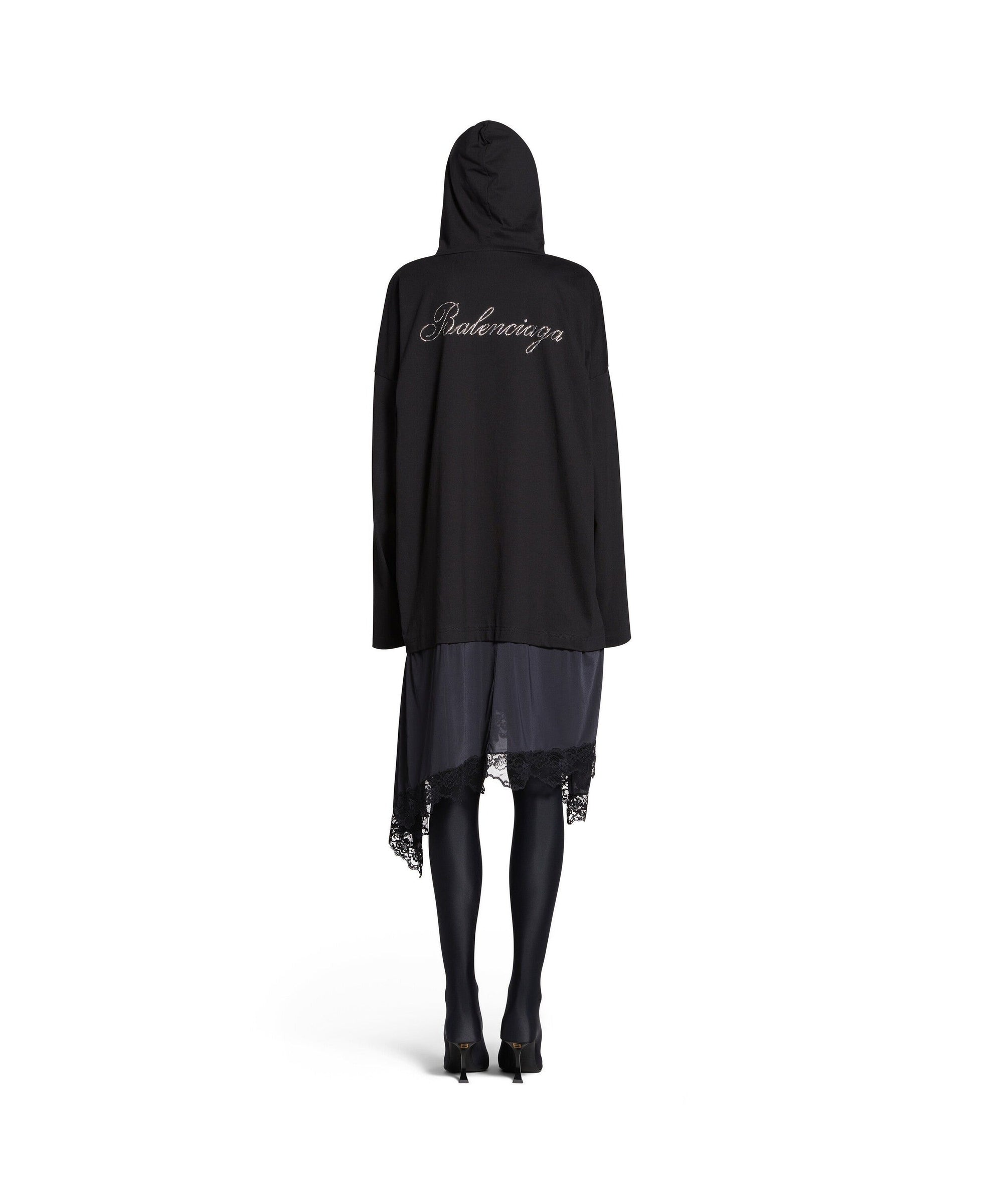 Handwritten Hooded Hybrid Dress - Black