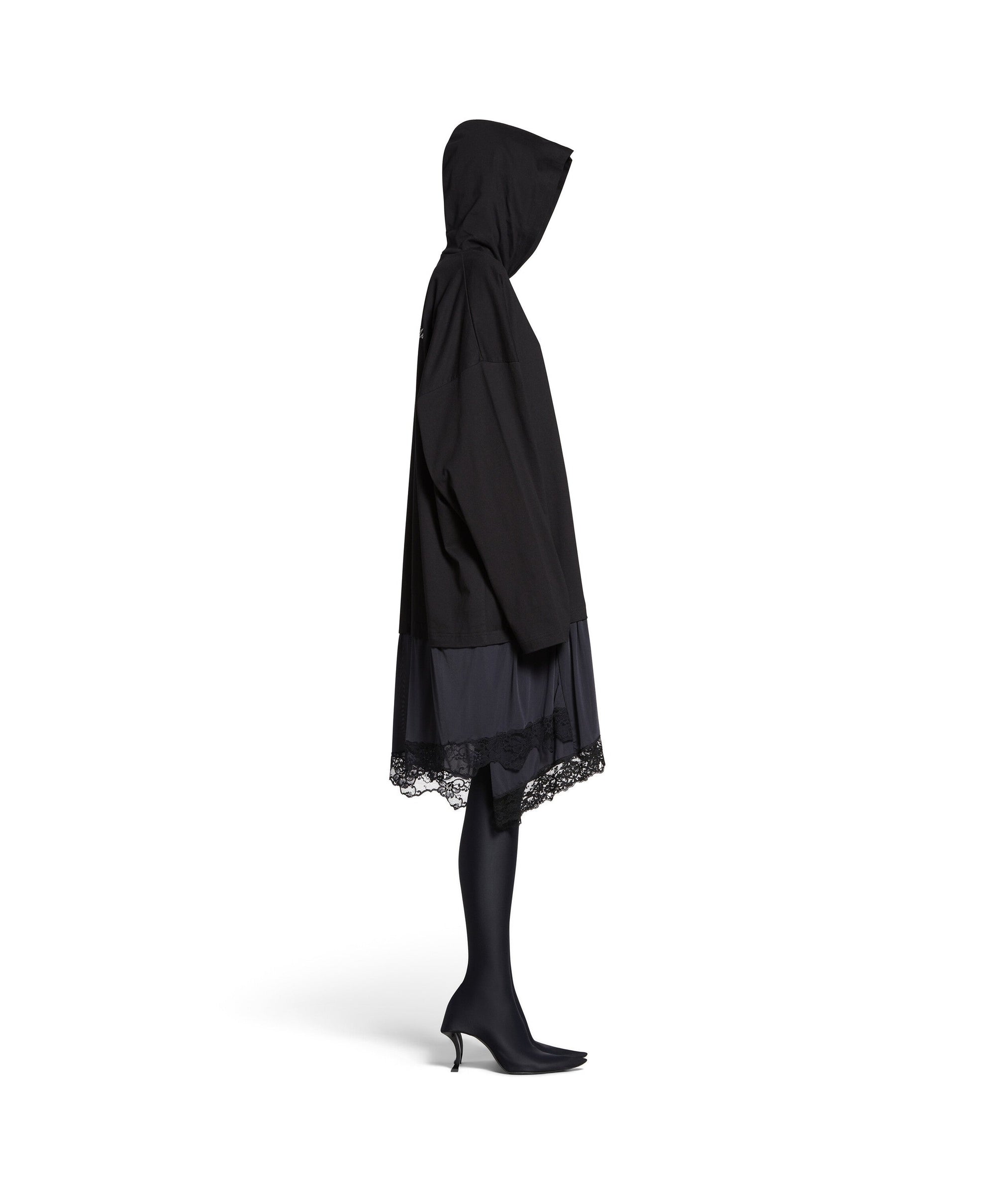 Handwritten Hooded Hybrid Dress - Black