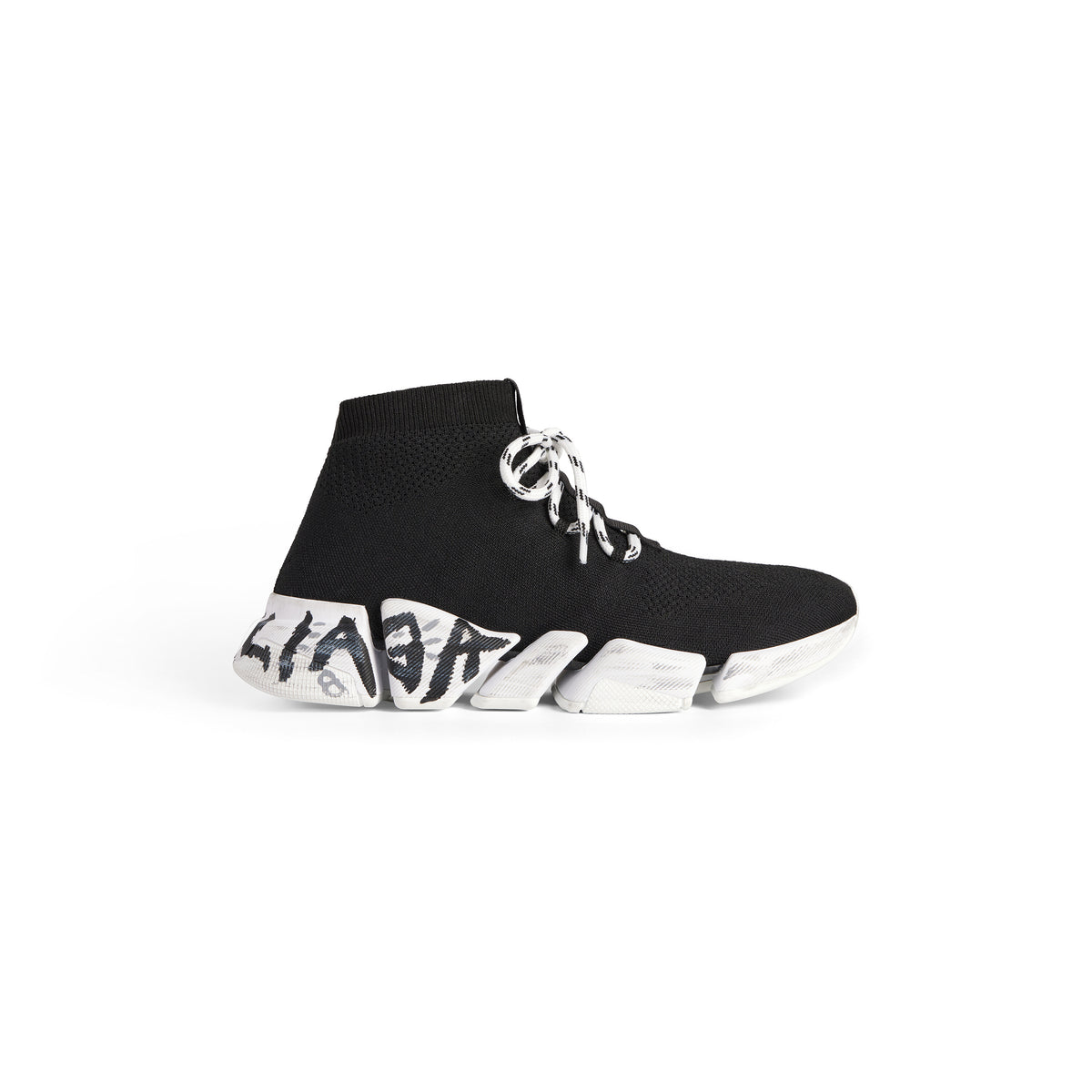 Speed 2.0 Lace-Up Graffiti Recycled Knit Sneakers - Black & White