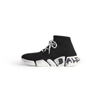 Speed 2.0 Lace-Up Graffiti Recycled Knit Sneakers - Black & White